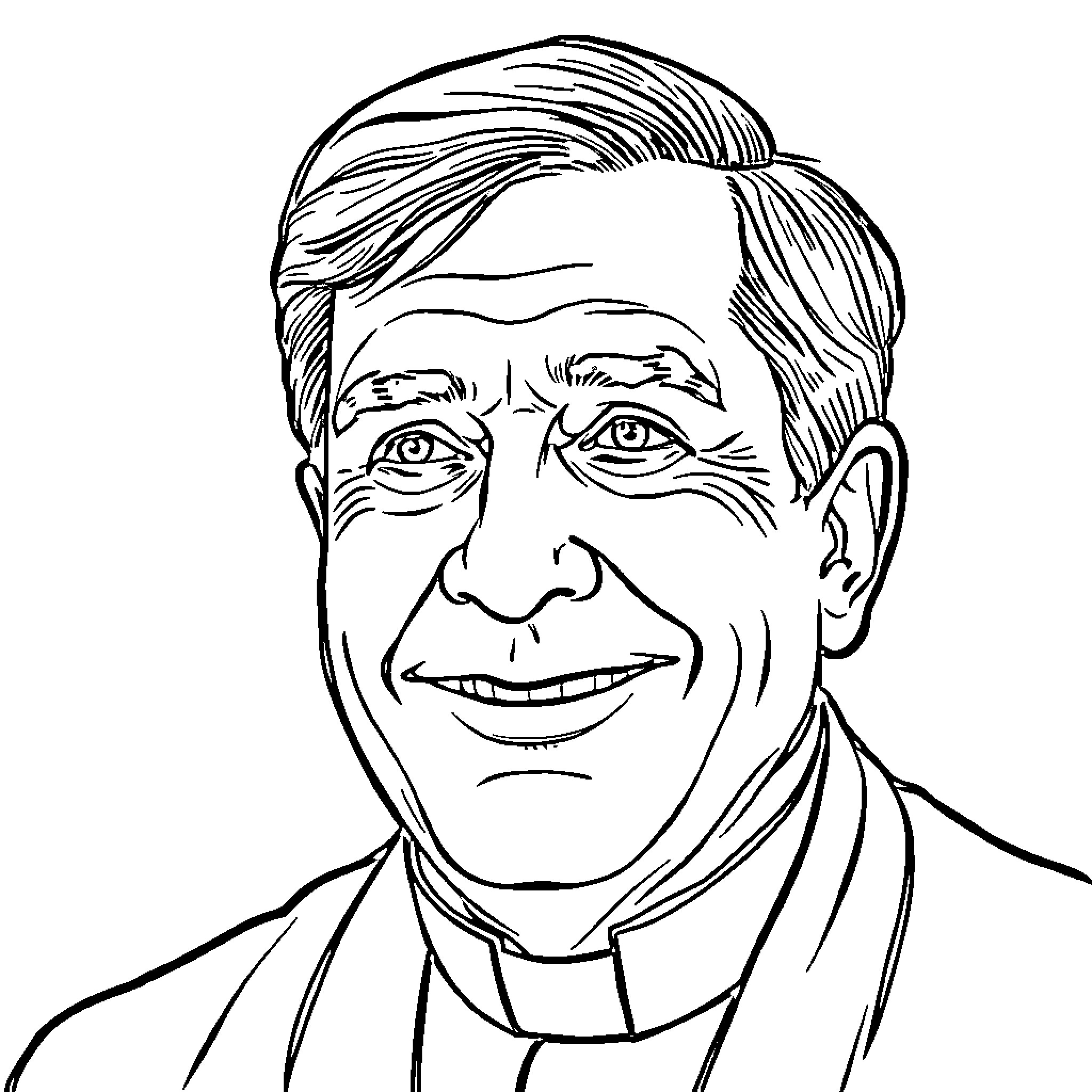 Gonzalo María Papa's Smiling Portrait Coloring Page (free black-and-white line drawing printable PDF for all, from beginners to advanced learners, including children, teens, adults, and seniors)