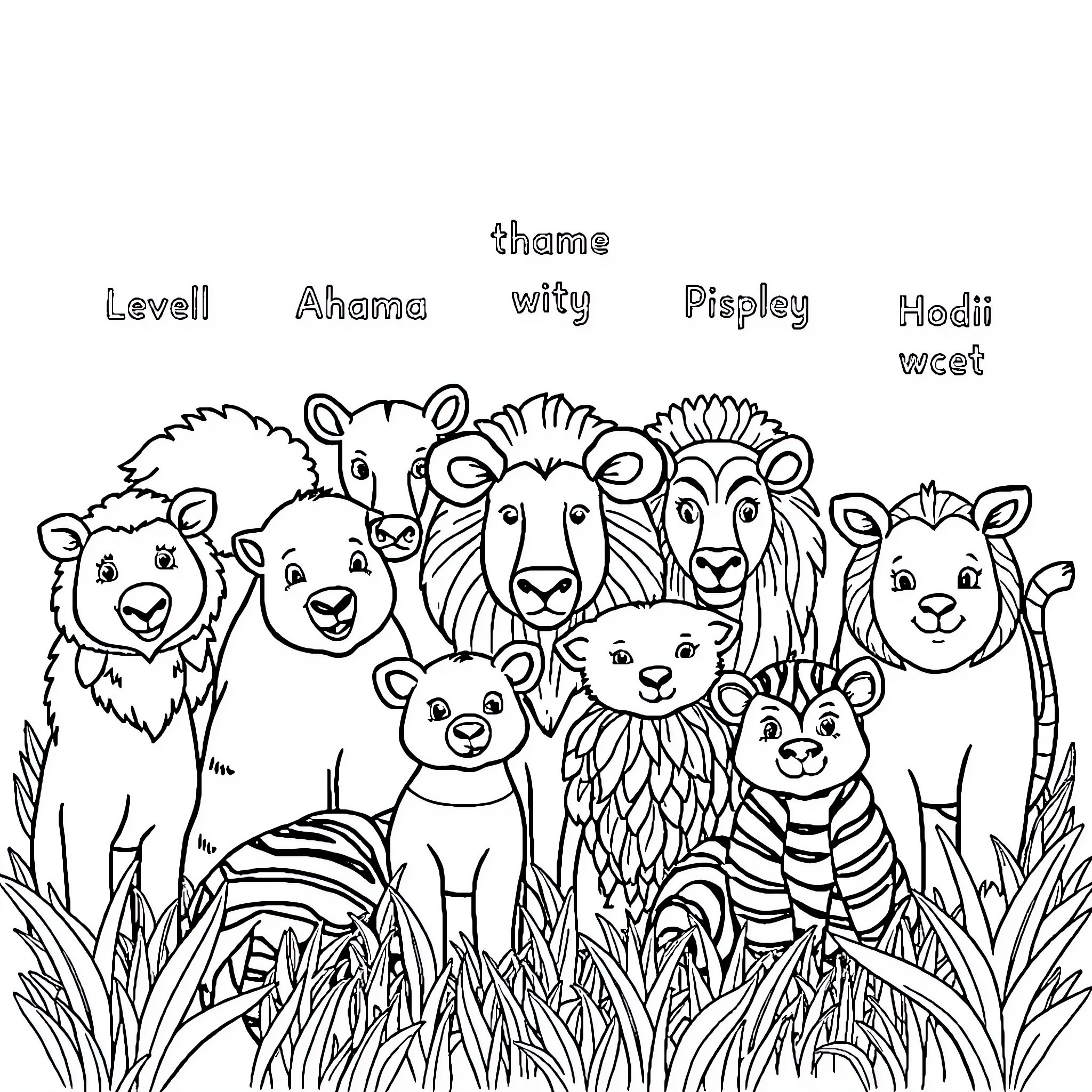 Animal friends in a forest scene Coloring Page (free black-and-white line drawing printable PDF for all, from beginners to advanced learners, including children, teens, adults, and seniors)