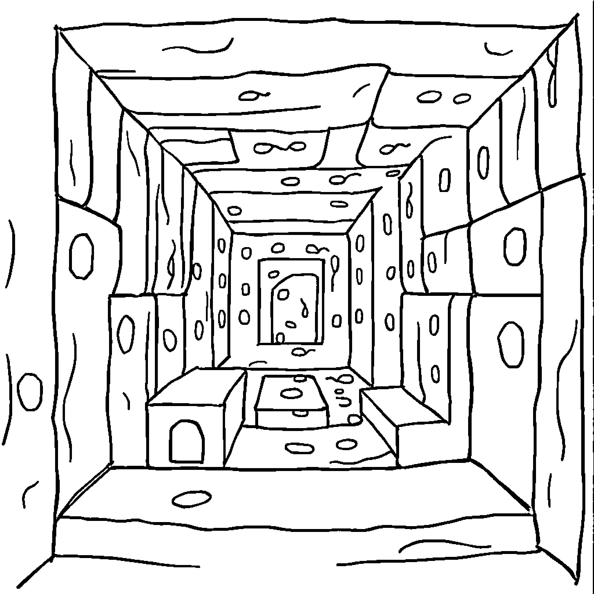 Labyrinth of Geometric Spaces Coloring Page (free black-and-white line drawing printable PDF for all, from beginners to advanced learners, including children, teens, adults, and seniors)