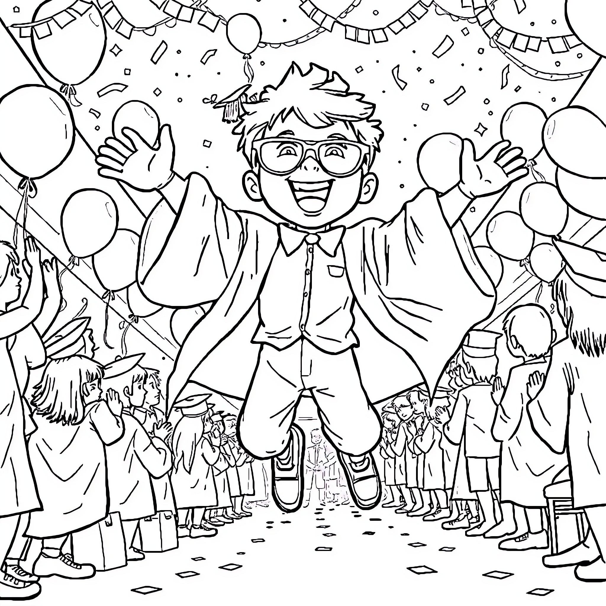 Ralsie's Lively Celebration Coloring Page (free black-and-white line drawing printable PDF for all, from beginners to advanced learners, including children, teens, adults, and seniors)