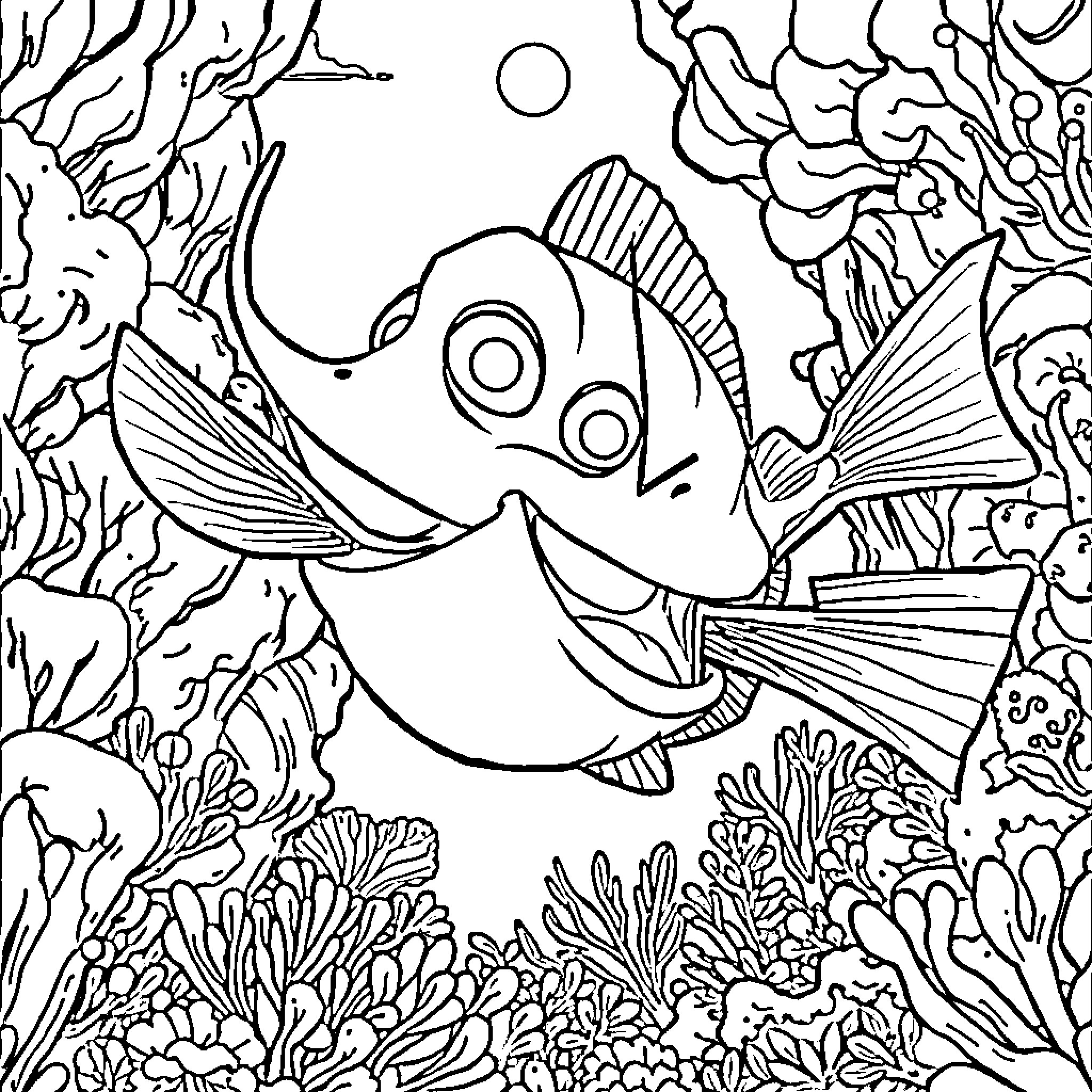Fang Barracuda's vibrant ocean adventure Coloring Page (free black-and-white line drawing printable PDF for all, from beginners to advanced learners, including children, teens, adults, and seniors)