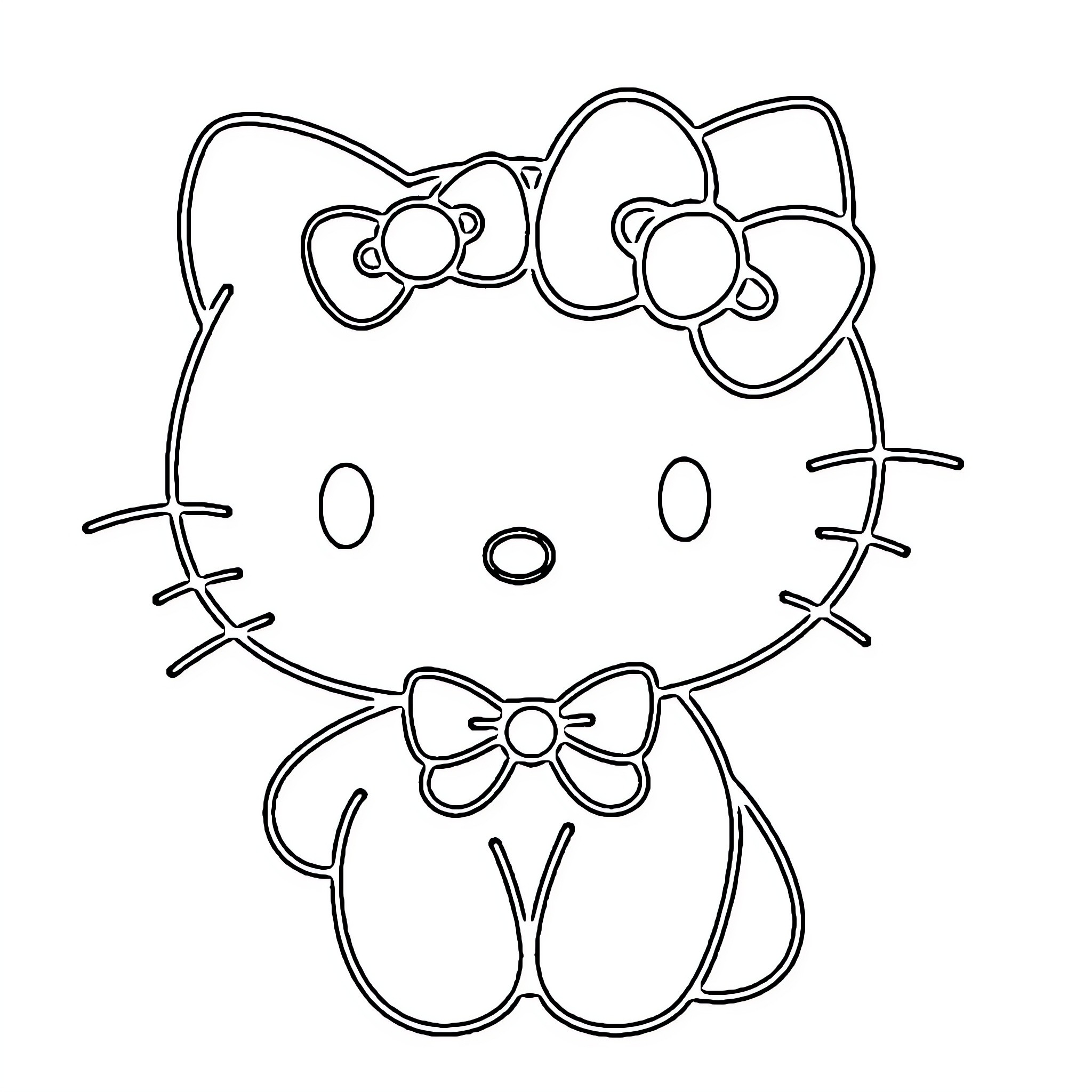 Hello Kitty sitting and smiling Coloring Page (free black-and-white line drawing printable PDF for all, from beginners to advanced learners, including children, teens, adults, and seniors)