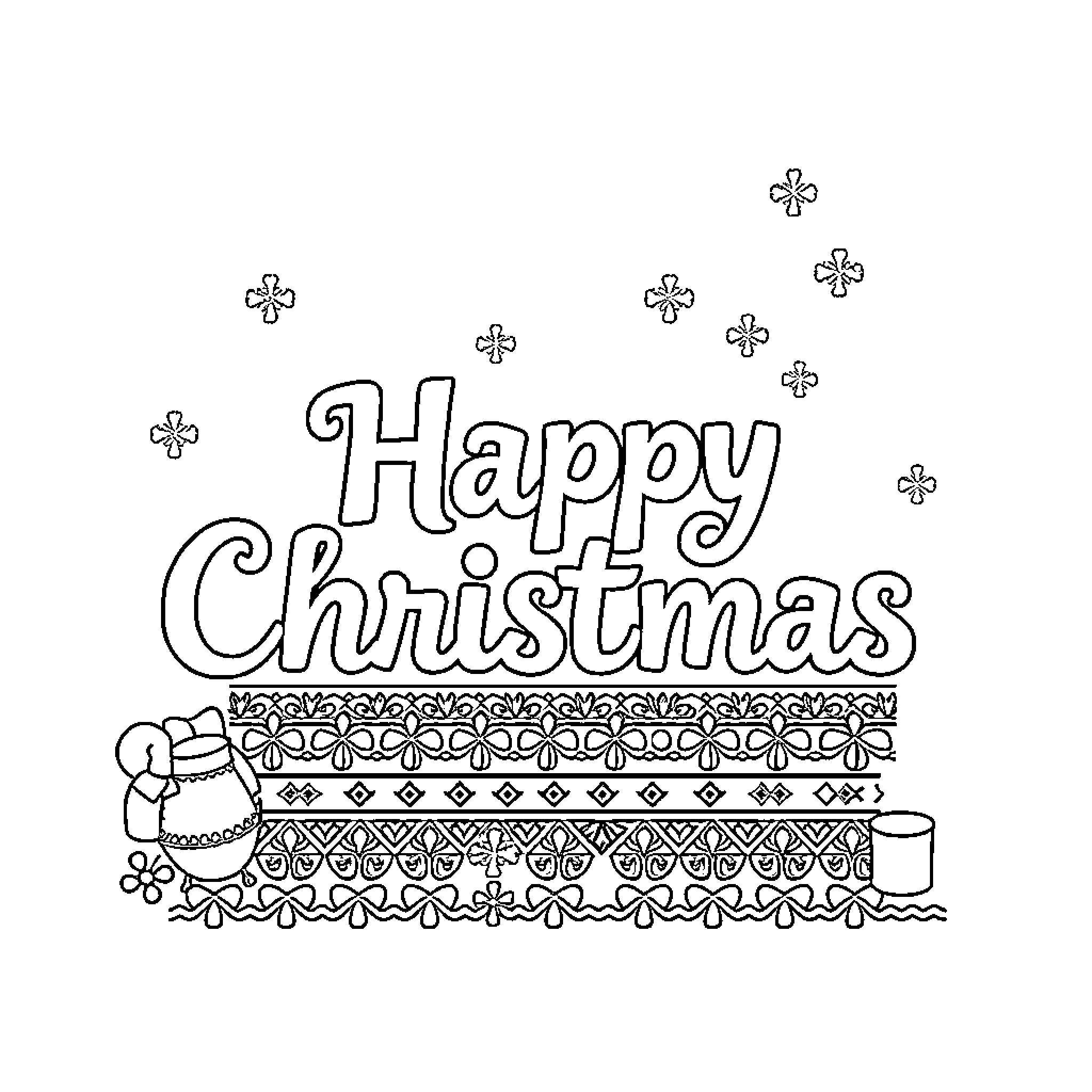 Christmas Stitch with Ornamental Elements Coloring Page (free black-and-white line drawing printable PDF for all, from beginners to advanced learners, including children, teens, adults, and seniors)