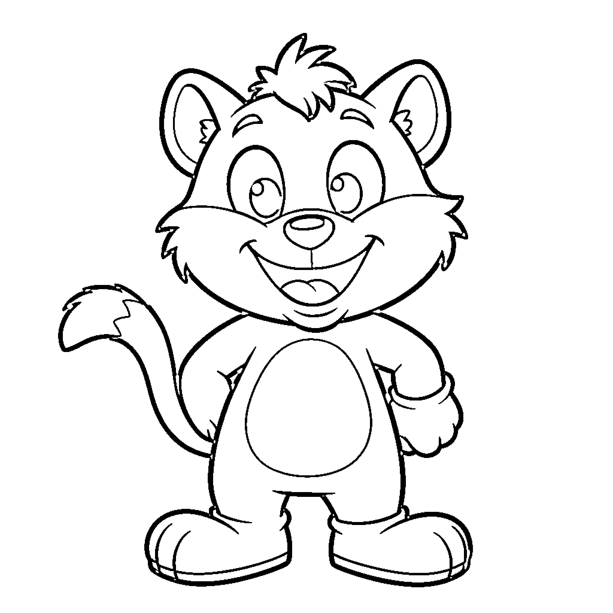 Felix the Friendly Cartoon Character Coloring Page (free black-and-white line drawing printable PDF for all, from beginners to advanced learners, including children, teens, adults, and seniors)