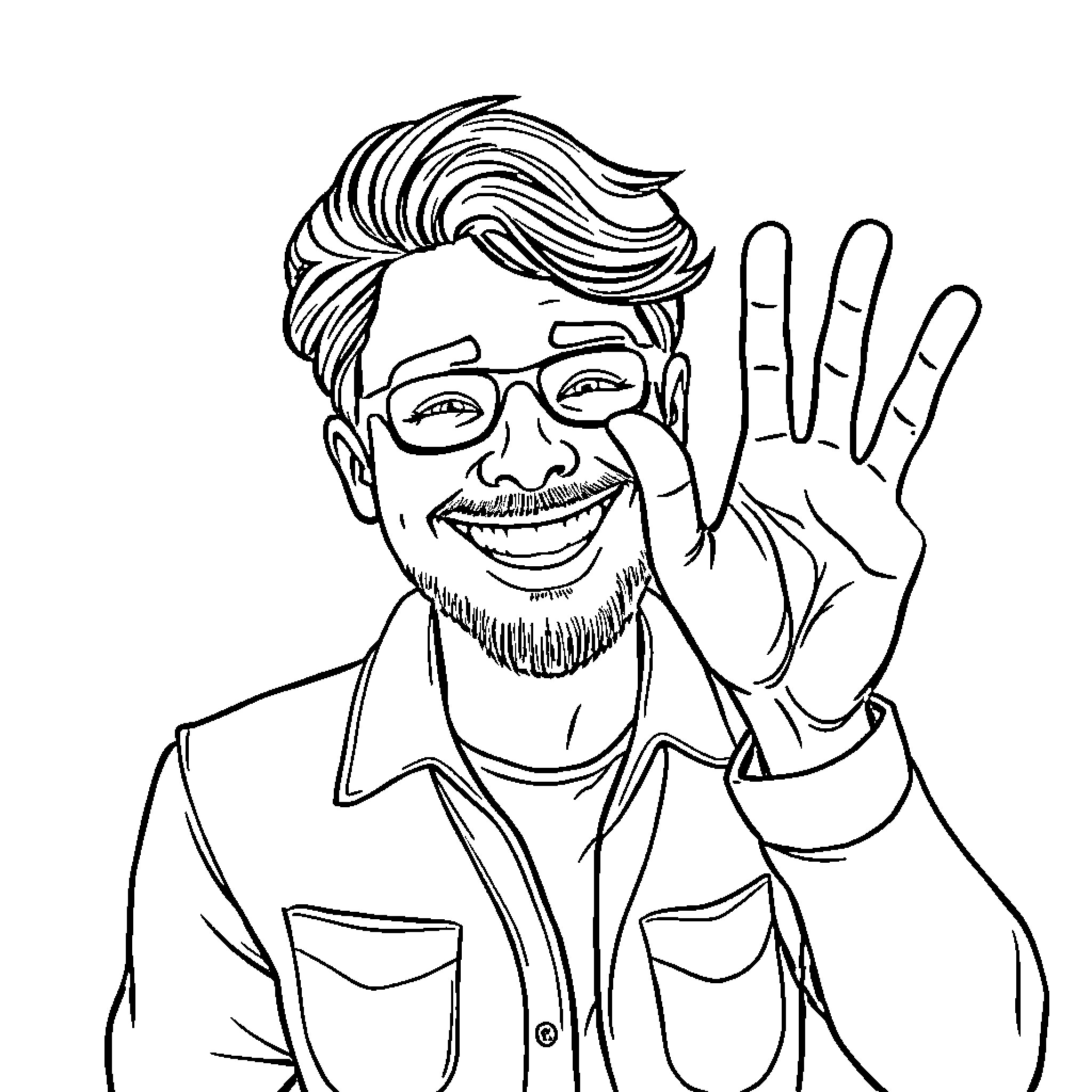 Hang Loose: Man Gesturing with Warm Expression Coloring Page (free black-and-white line drawing printable PDF for all, from beginners to advanced learners, including children, teens, adults, and seniors)