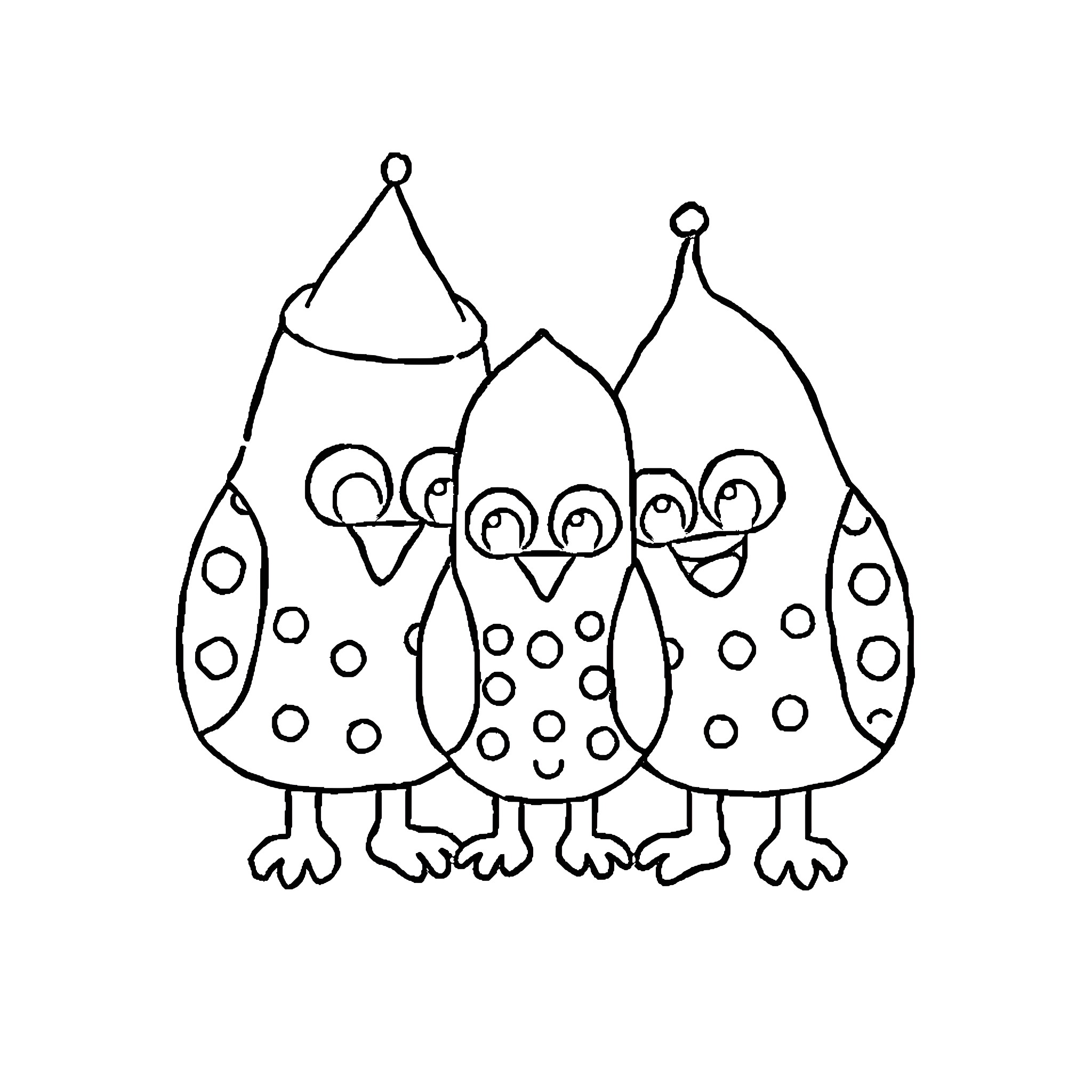 Shape of Playful Polka Dot Creatures Coloring Page (free black-and-white line drawing printable PDF for all, from beginners to advanced learners, including children, teens, adults, and seniors)