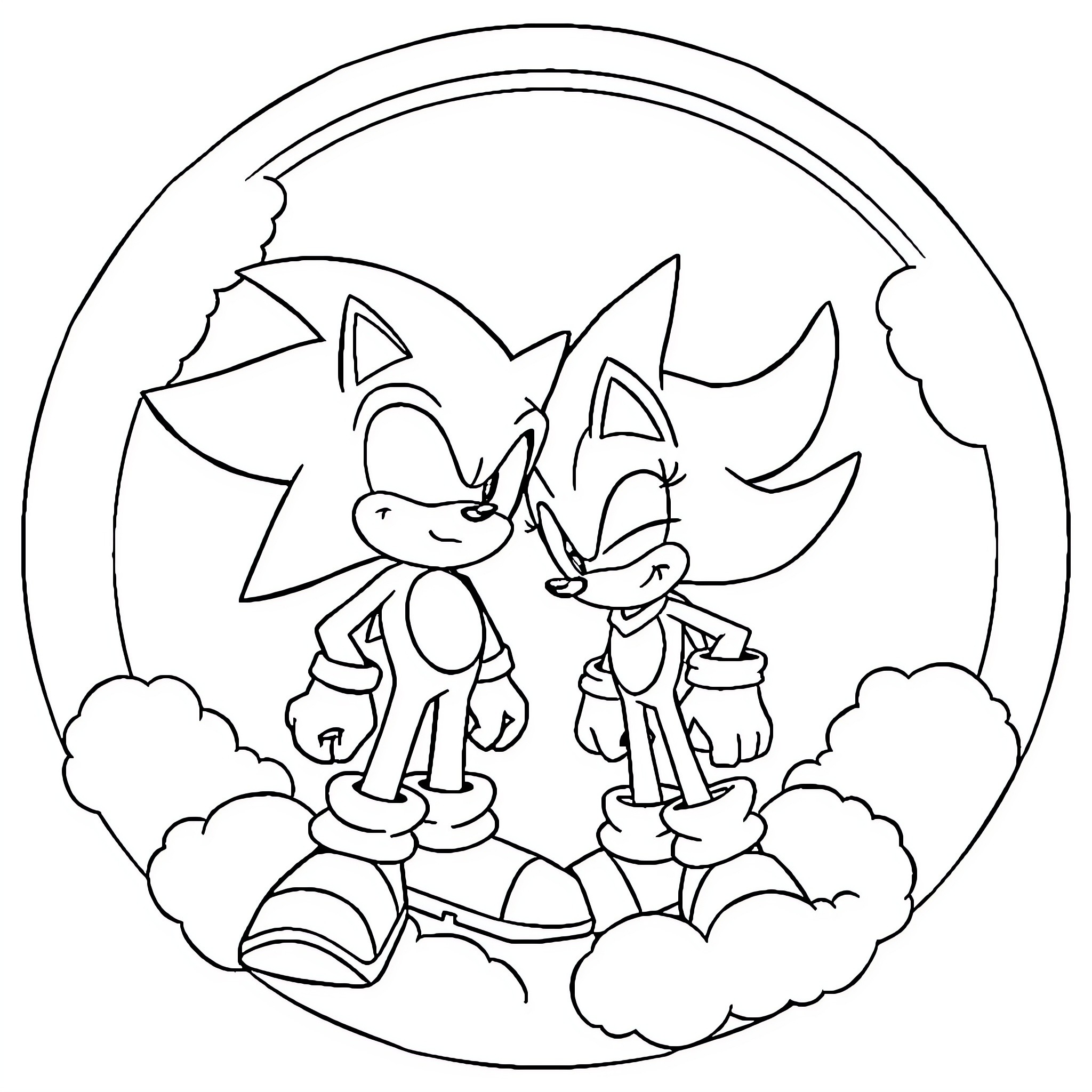 Sonic and friend in a whimsical adventure Coloring Page (free black-and-white line drawing printable PDF for all, from beginners to advanced learners, including children, teens, adults, and seniors)