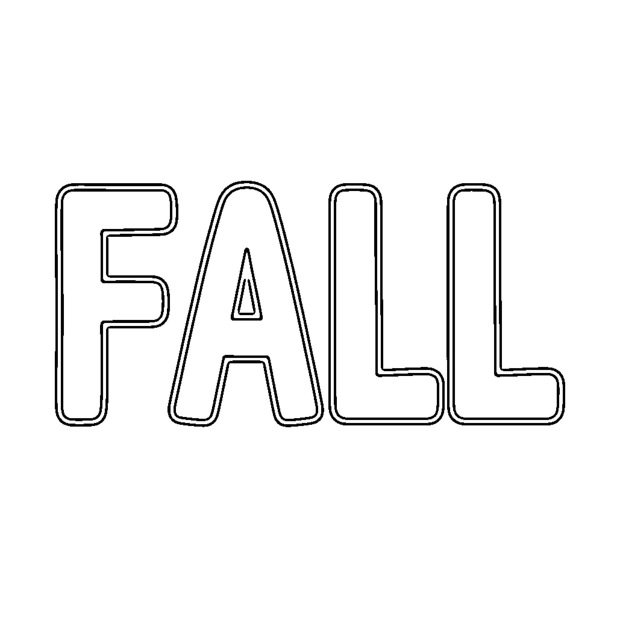 Fall text written in large bubble letters Coloring Page (free black-and-white line drawing printable PDF for all, from beginners to advanced learners, including children, teens, adults, and seniors)