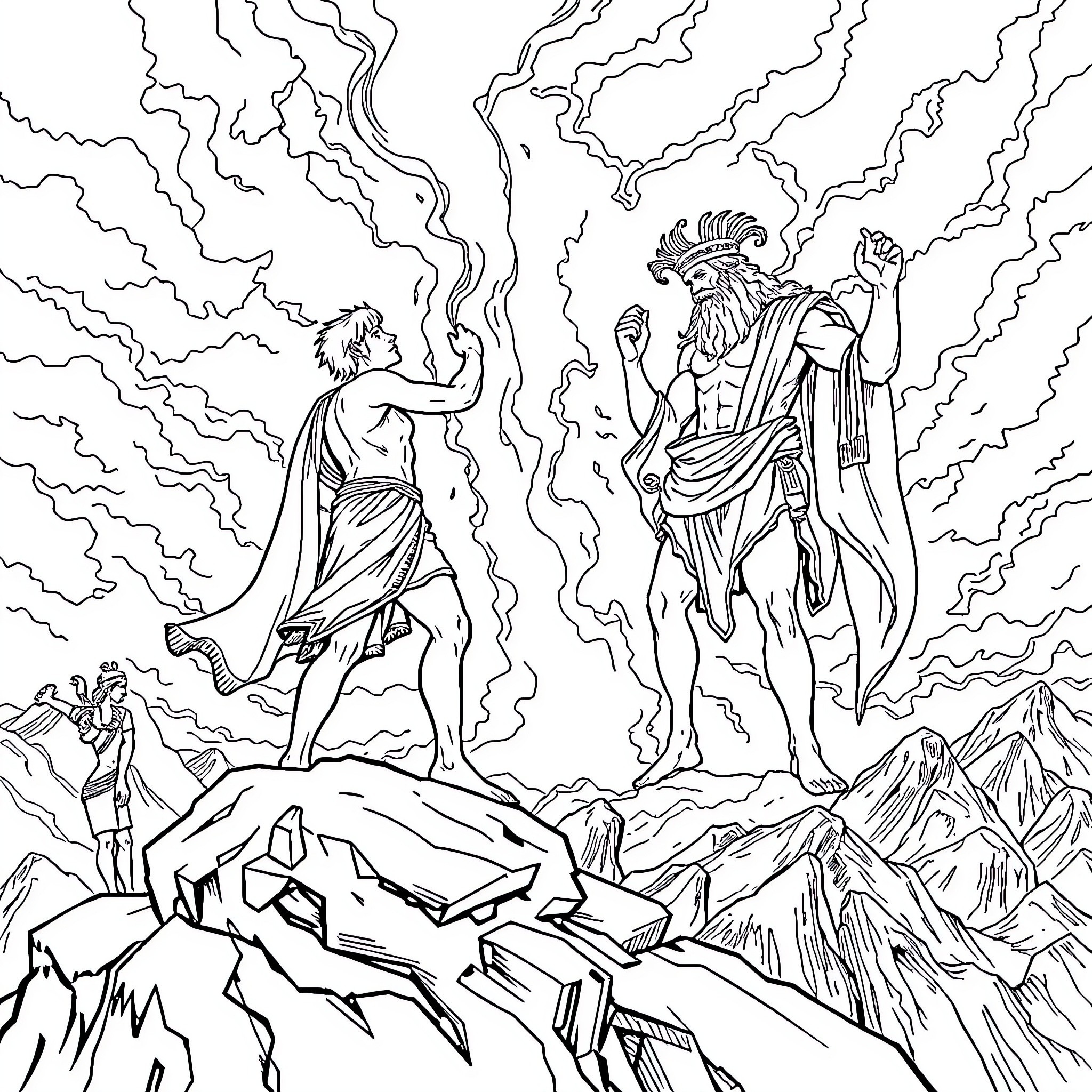 Adam's Confrontation with the Divine Figures Coloring Page (free black-and-white line drawing printable PDF for all, from beginners to advanced learners, including children, teens, adults, and seniors)