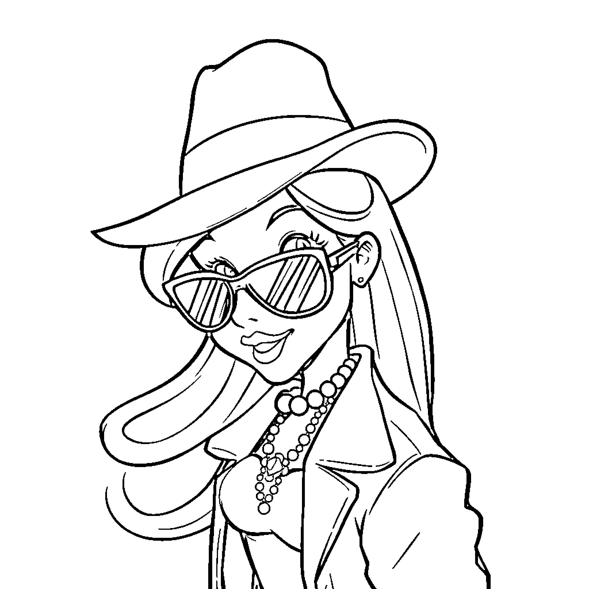 Ariel enjoying a sunny day in stylish outfit Coloring Page (free black-and-white line drawing printable PDF for all, from beginners to advanced learners, including children, teens, adults, and seniors)