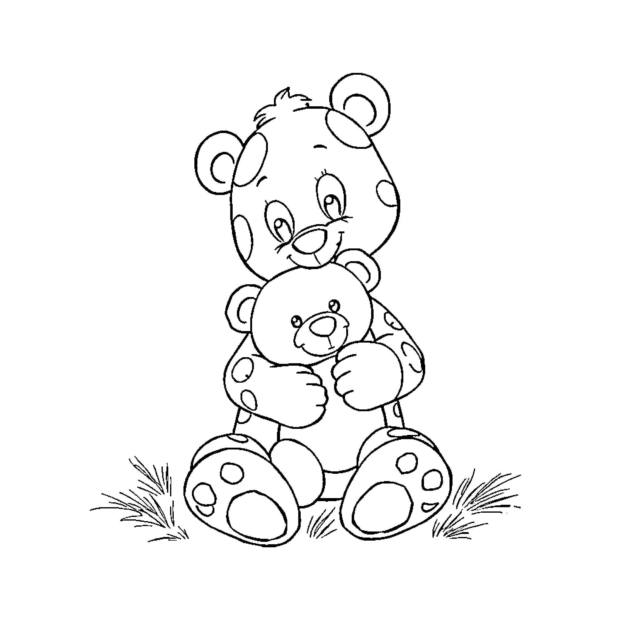 Spot of Cute Teddy Bears Snuggling Coloring Page (free black-and-white line drawing printable PDF for all, from beginners to advanced learners, including children, teens, adults, and seniors)