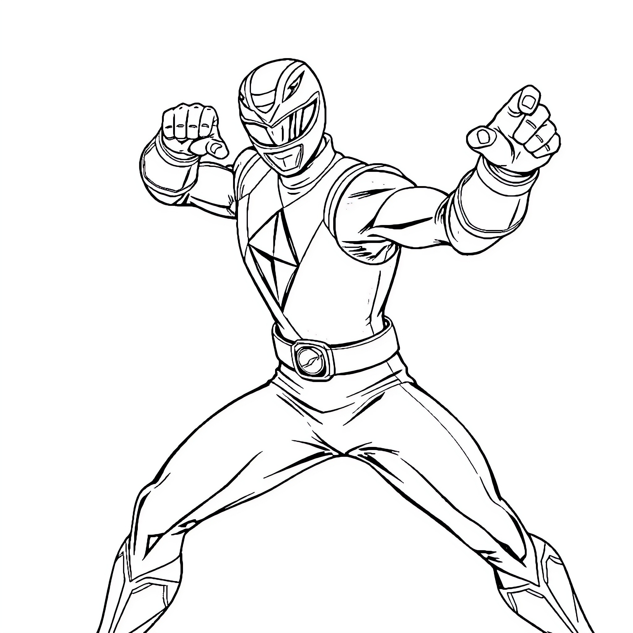 Power Ranger in heroic action pose Coloring Page (free black-and-white line drawing printable PDF for all, from beginners to advanced learners, including children, teens, adults, and seniors)