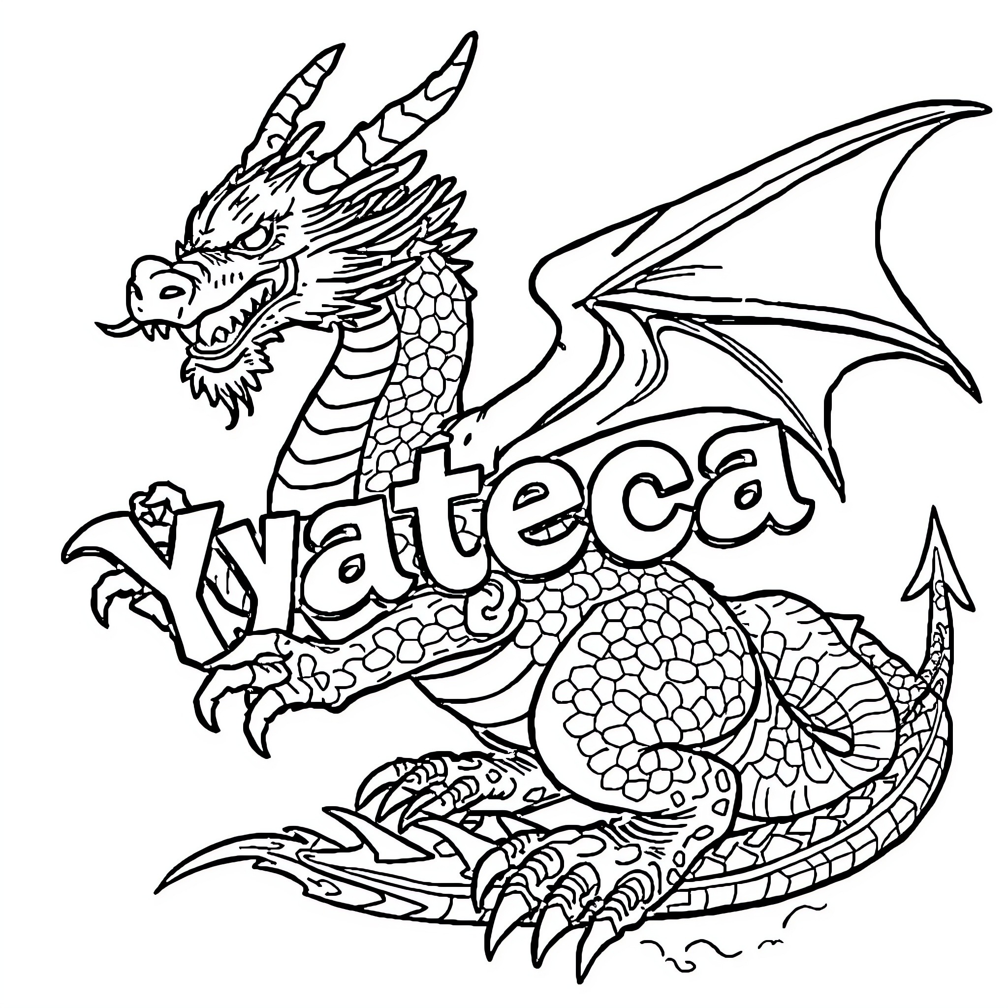 Dragon with ornate pattern and detailed design Coloring Page (free black-and-white line drawing printable PDF for all, from beginners to advanced learners, including children, teens, adults, and seniors)
