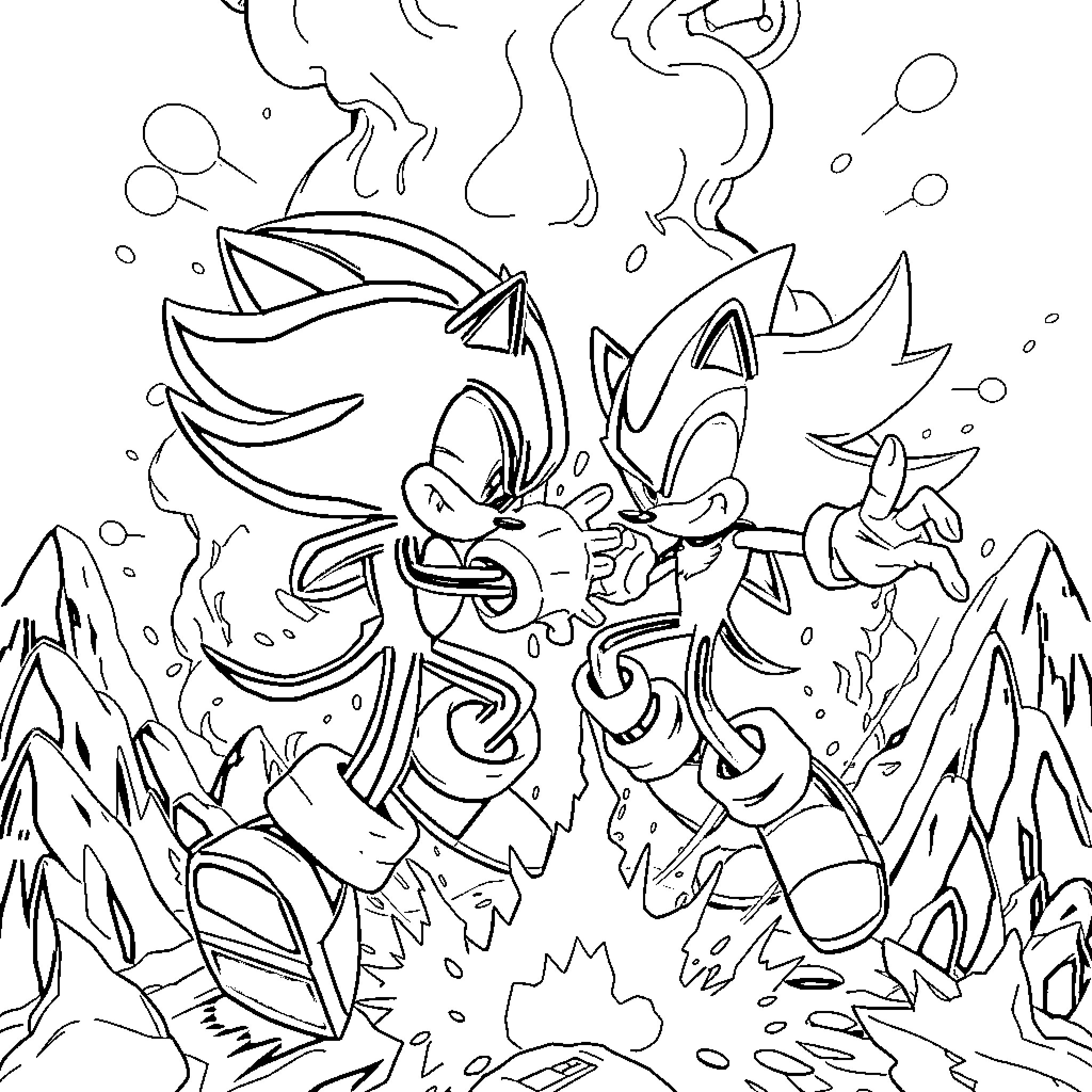 Sonic's Adventurous Exploits in the Wilderness Coloring Page (free black-and-white line drawing printable PDF for all, from beginners to advanced learners, including children, teens, adults, and seniors)