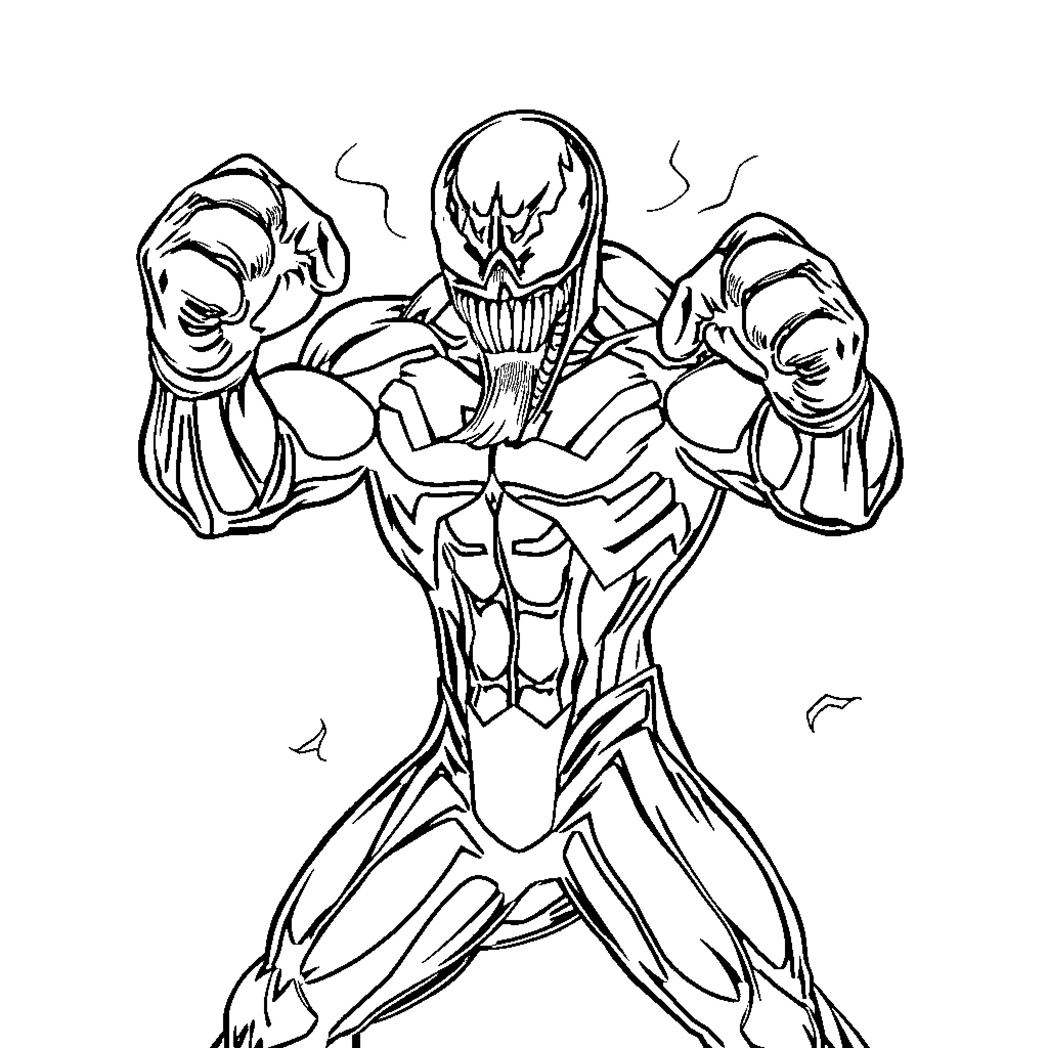 Venom Unleashing Powerful Alien Abilities Coloring Page (free black-and-white line drawing printable PDF for all, from beginners to advanced learners, including children, teens, adults, and seniors)