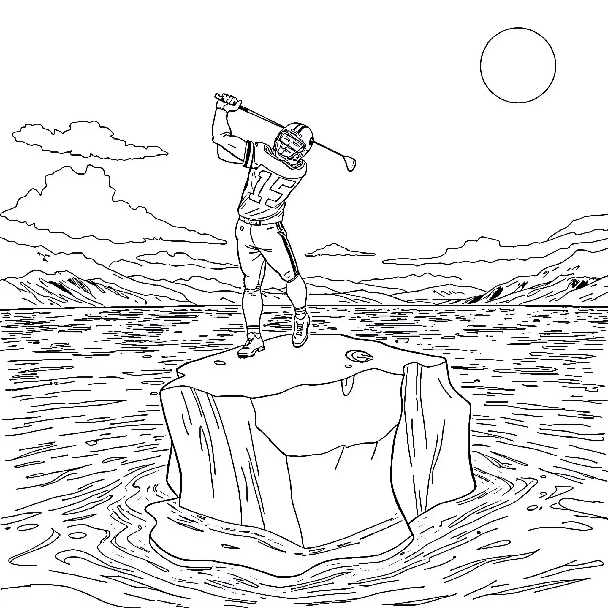 Sterling Sharpe playing football on a remote island Coloring Page (free black-and-white line drawing printable PDF for all, from beginners to advanced learners, including children, teens, adults, and seniors)