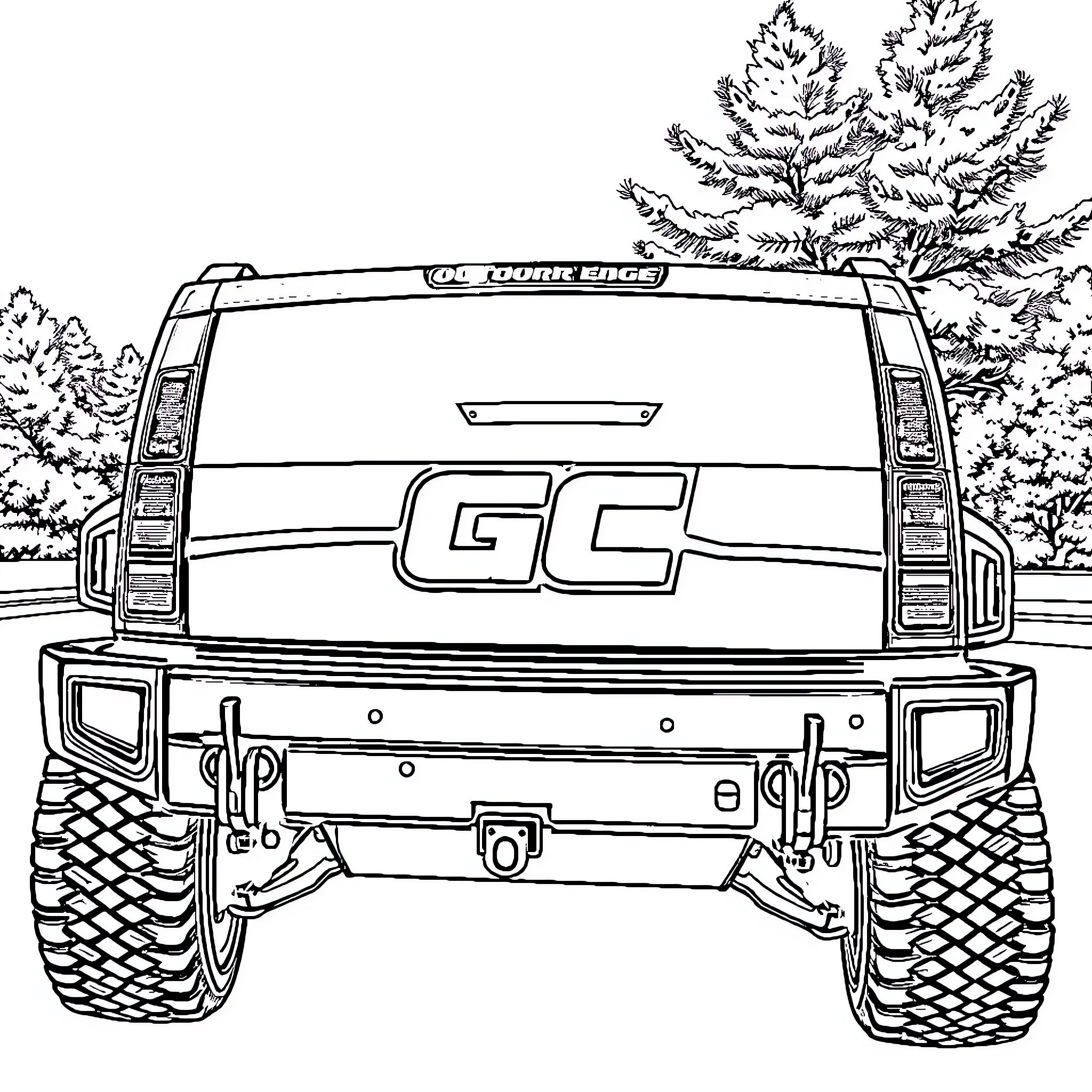 Hummer offroading in rugged terrain Coloring Page (free black-and-white line drawing printable PDF for all, from beginners to advanced learners, including children, teens, adults, and seniors)