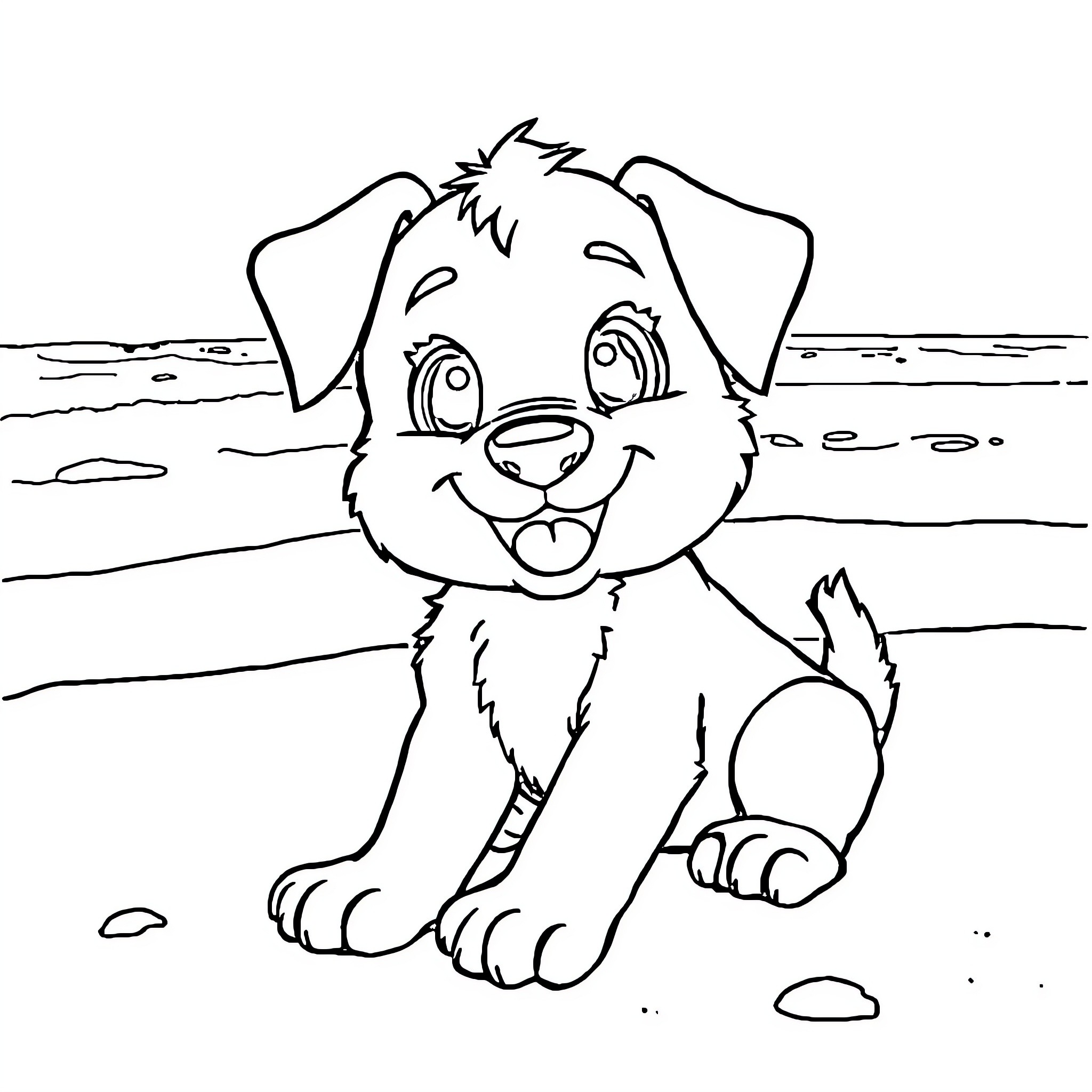 Bluey playing happily on the beach Coloring Page (free black-and-white line drawing printable PDF for all, from beginners to advanced learners, including children, teens, adults, and seniors)