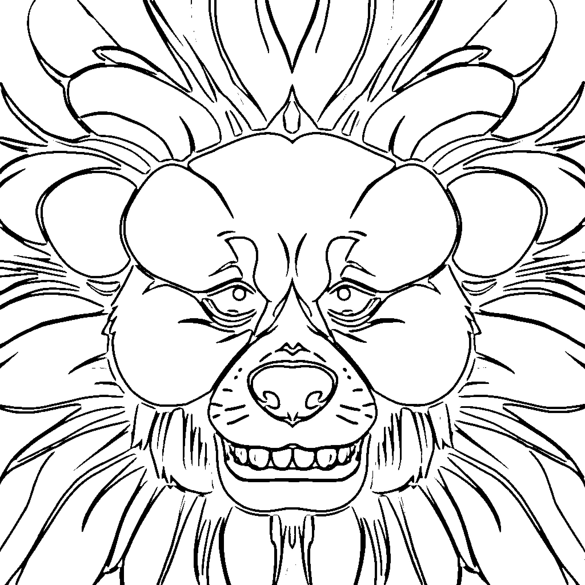Fierce lion's face with intricate patterns Coloring Page (free black-and-white line drawing printable PDF for all, from beginners to advanced learners, including children, teens, adults, and seniors)