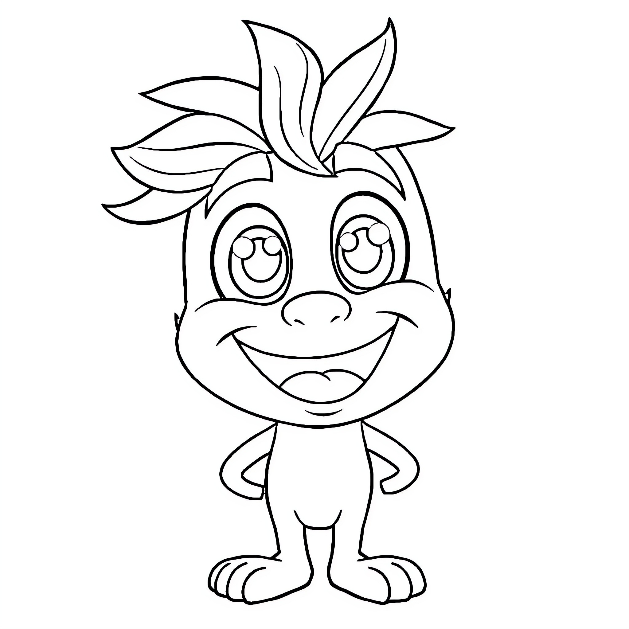 Animated Character with Smiling Expression Coloring Page (free black-and-white line drawing printable PDF for all, from beginners to advanced learners, including children, teens, adults, and seniors)