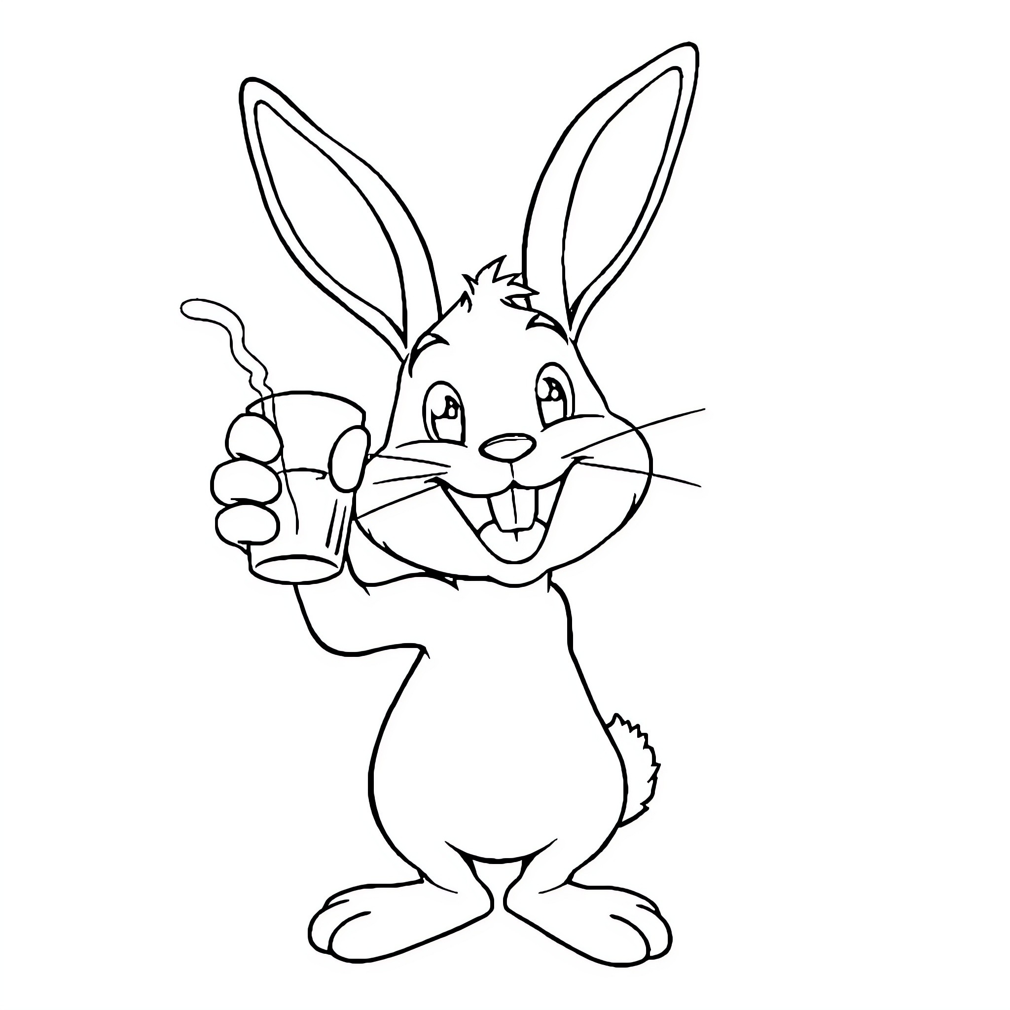 Bunny happily holding a carrot Coloring Page (free black-and-white line drawing printable PDF for all, from beginners to advanced learners, including children, teens, adults, and seniors)