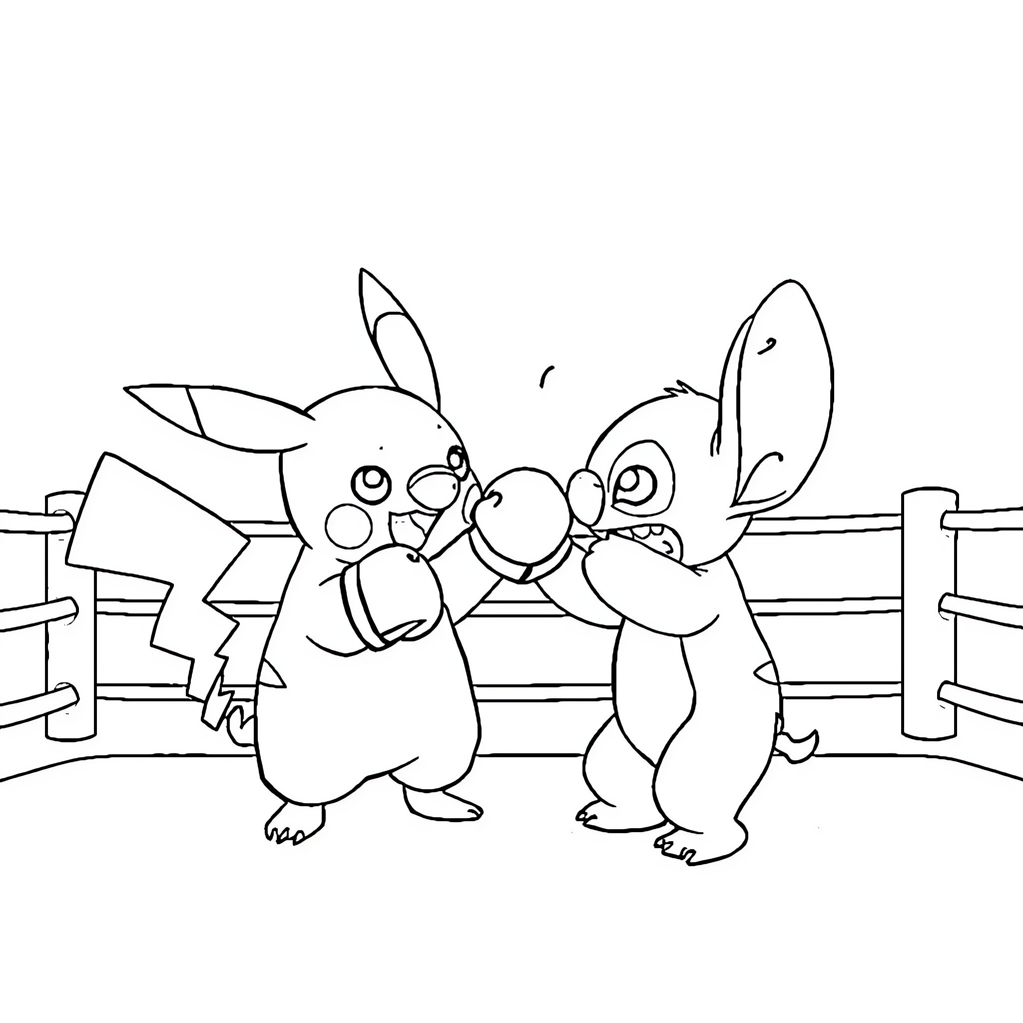 Pikachu and friends having a playful encounter Coloring Page (free black-and-white line drawing printable PDF for all, from beginners to advanced learners, including children, teens, adults, and seniors)