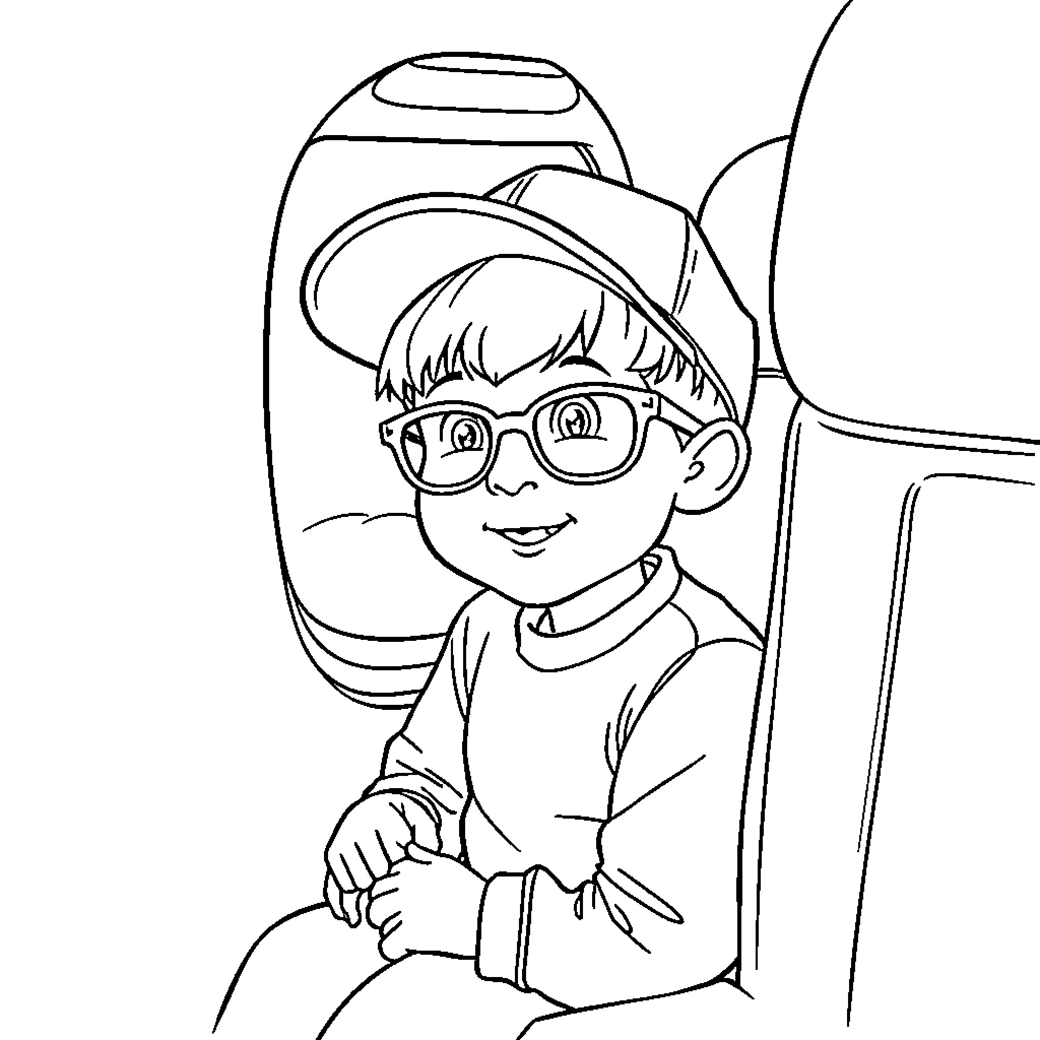 Boy dressed in winter gear looking out window Coloring Page (free black-and-white line drawing printable PDF for all, from beginners to advanced learners, including children, teens, adults, and seniors)