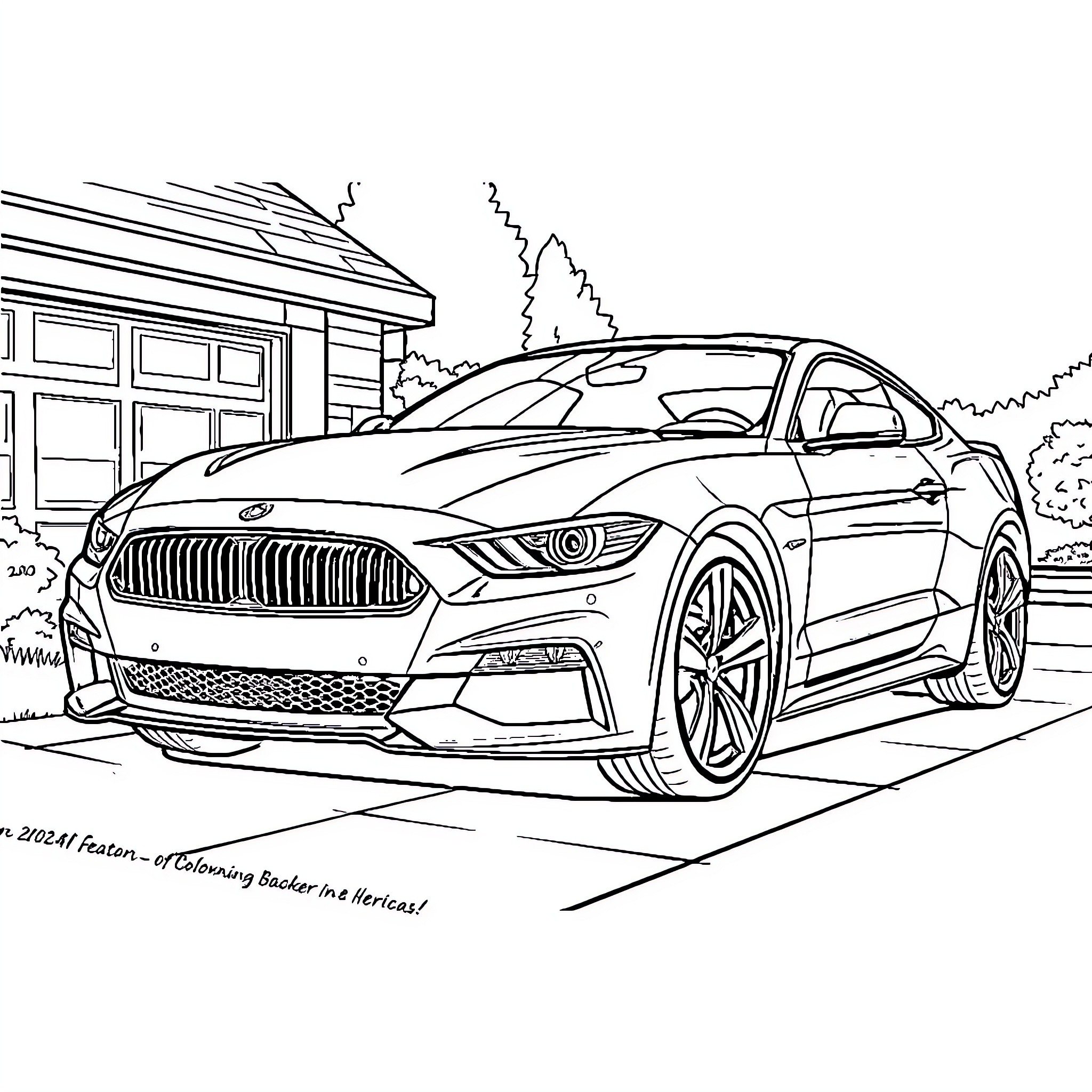 Car parked in front of a house Coloring Page (free black-and-white line drawing printable PDF for all, from beginners to advanced learners, including children, teens, adults, and seniors)