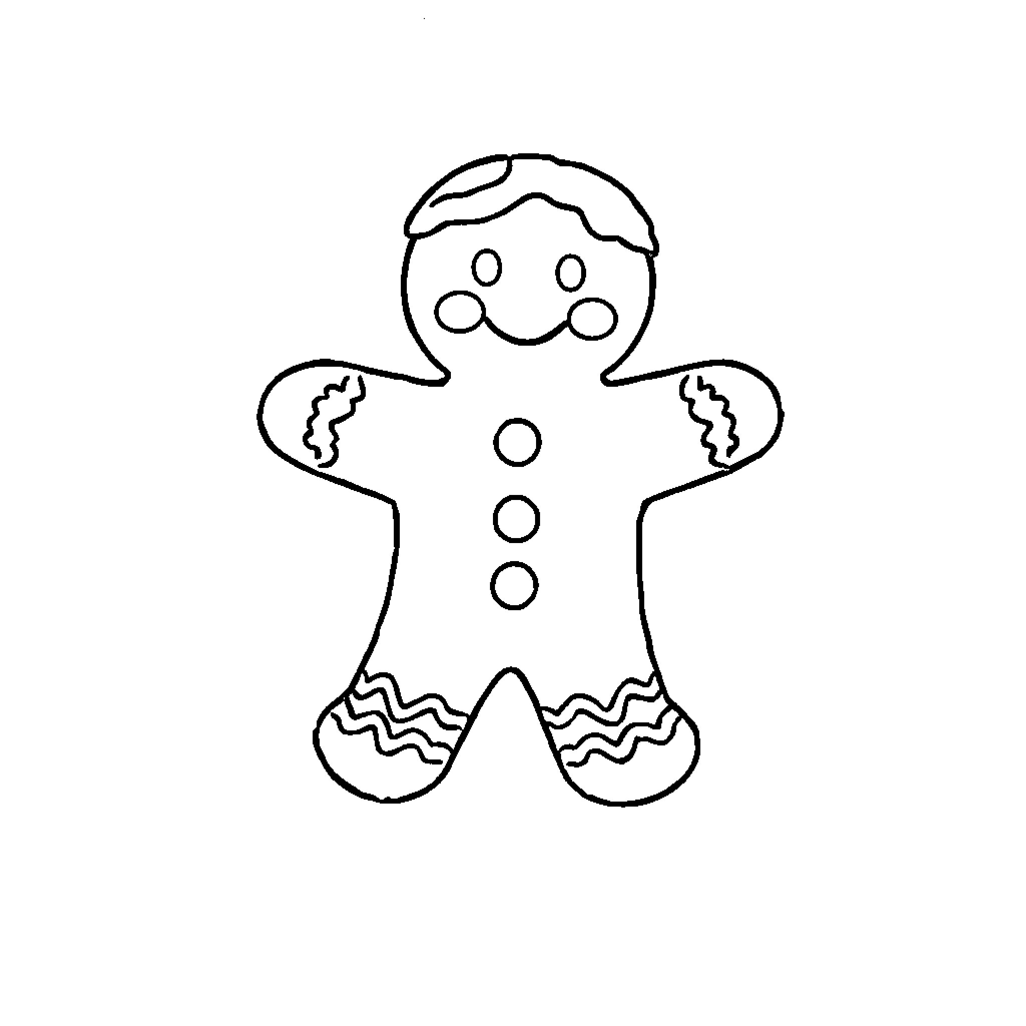 Gingerbread Man with Decorated Outfit Coloring Page (free black-and-white line drawing printable PDF for all, from beginners to advanced learners, including children, teens, adults, and seniors)