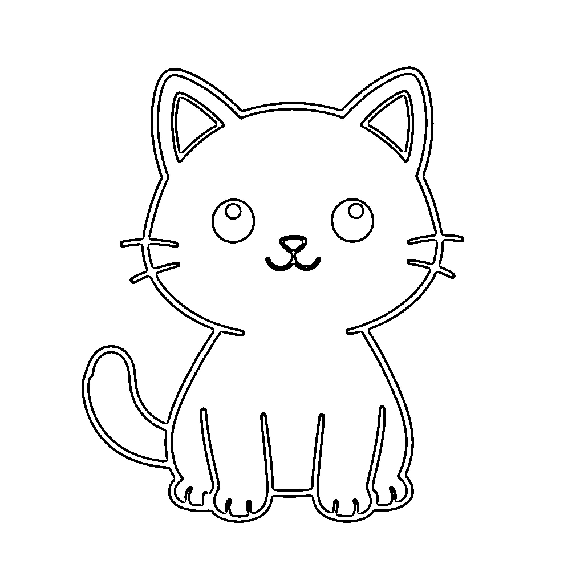 Cat Cartoon Drawing Coloring Page (free black-and-white line drawing printable PDF for all, from beginners to advanced learners, including children, teens, adults, and seniors)