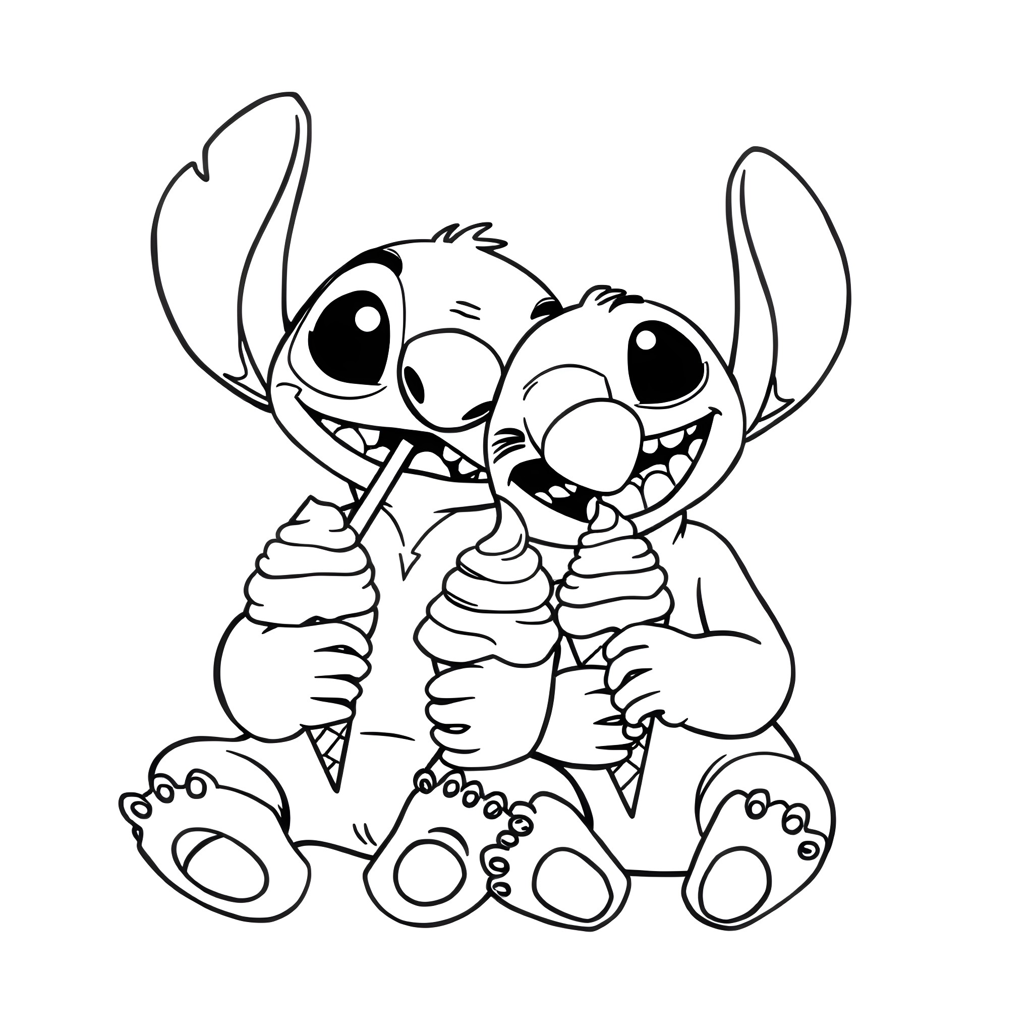 Bluey enjoying ice cream with big smile Coloring Page (free black-and-white line drawing printable PDF for all, from beginners to advanced learners, including children, teens, adults, and seniors)