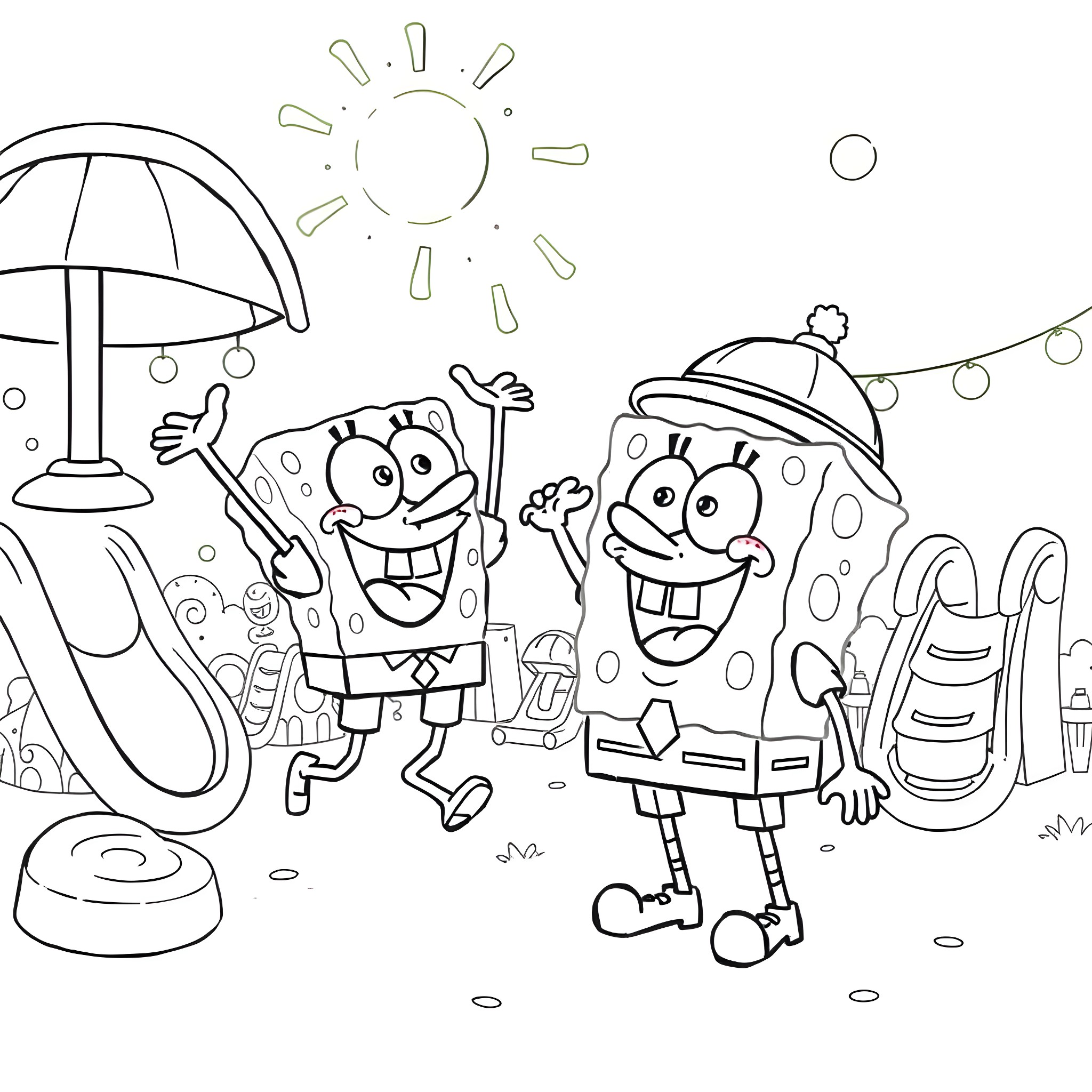 Bluey's Sunny Day Adventure Coloring Page (free black-and-white line drawing printable PDF for all, from beginners to advanced learners, including children, teens, adults, and seniors)