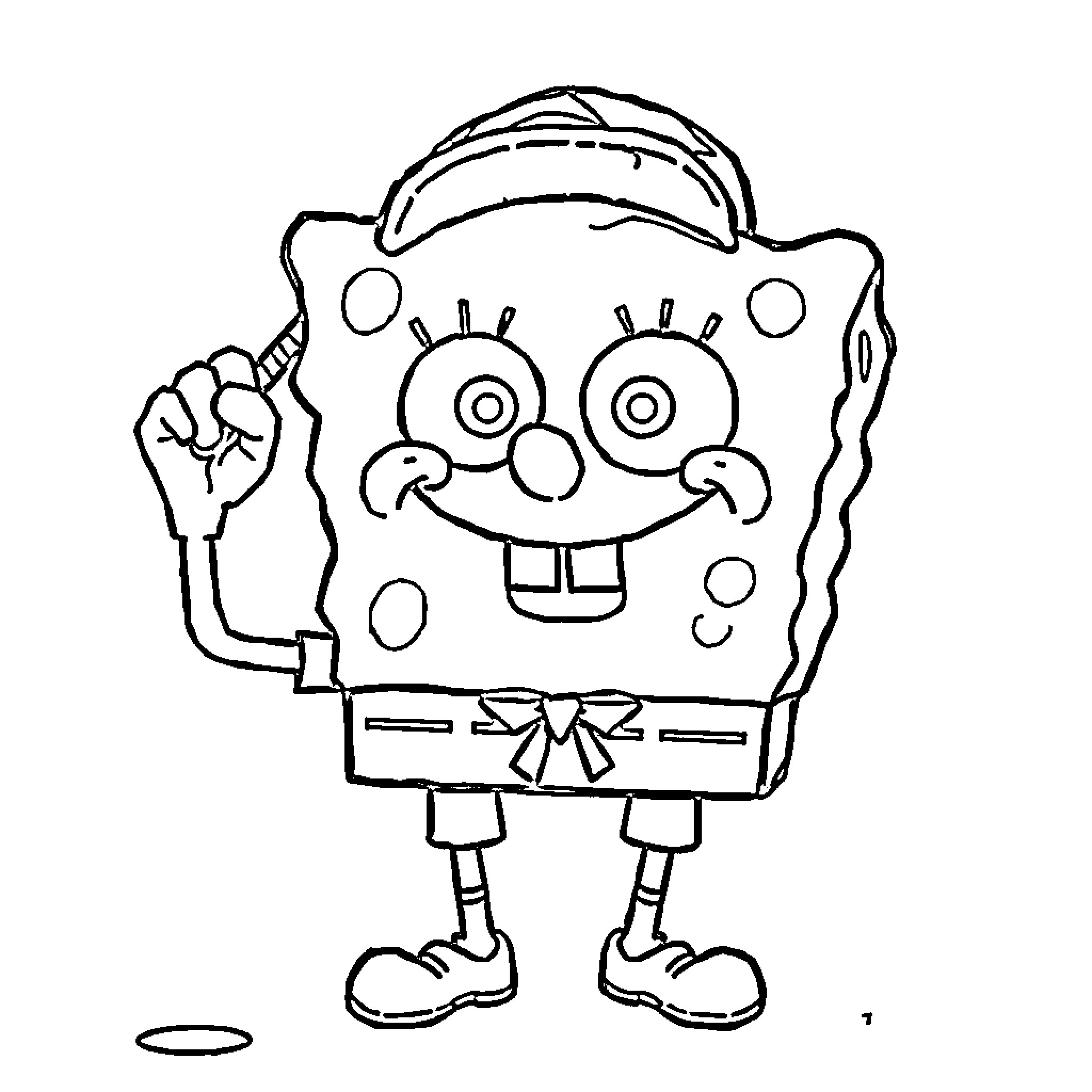 Spongebob in a happy and playful pose Coloring Page (free black-and-white line drawing printable PDF for all, from beginners to advanced learners, including children, teens, adults, and seniors)