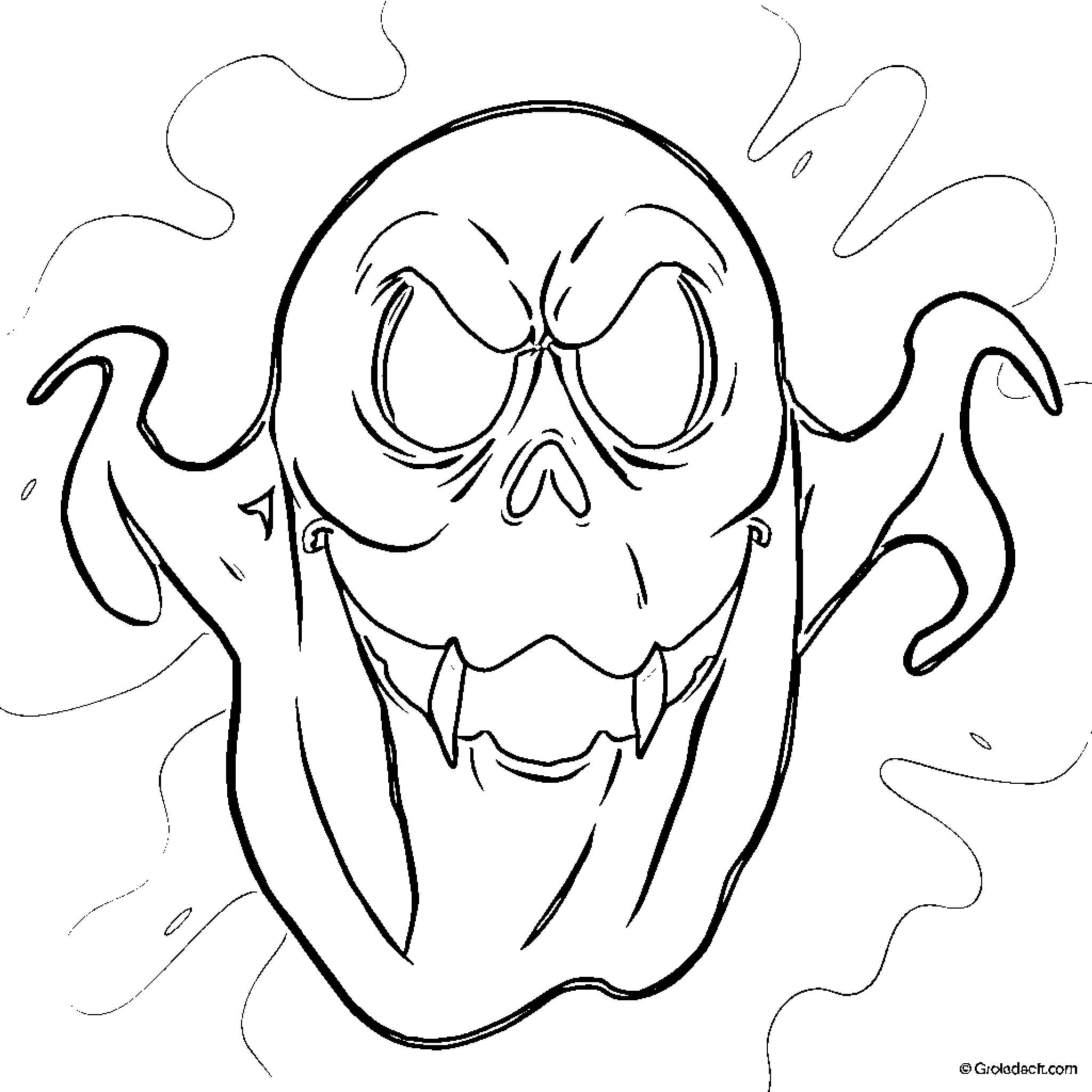 Ghost's Frightening Face and Expressions Coloring Page (free black-and-white line drawing printable PDF for all, from beginners to advanced learners, including children, teens, adults, and seniors)