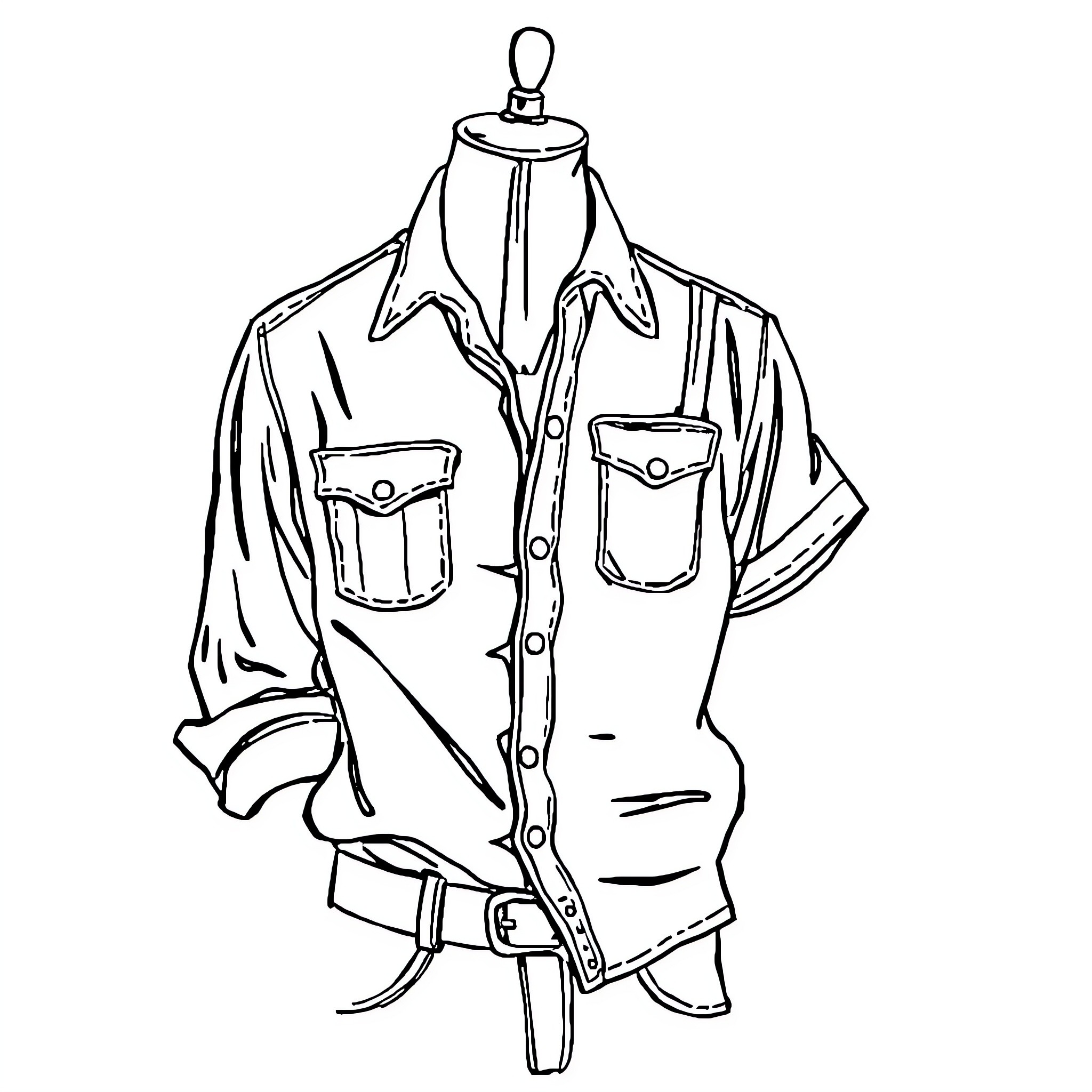 Shirt with pockets and buttoned design Coloring Page (free black-and-white line drawing printable PDF for all, from beginners to advanced learners, including children, teens, adults, and seniors)