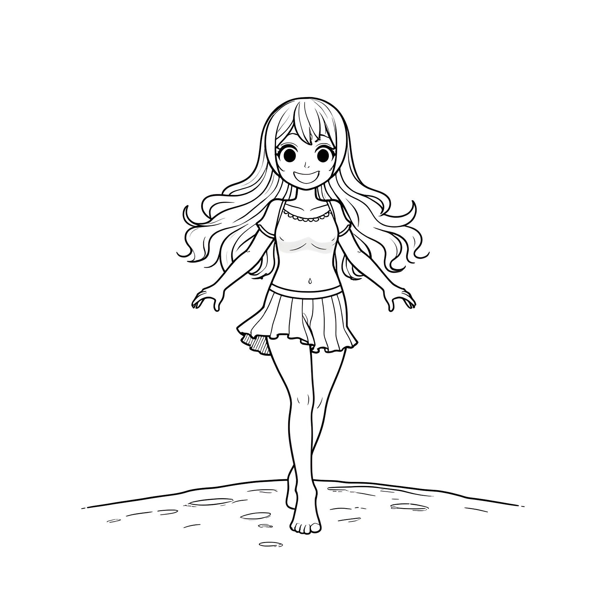 Lucy's Joyful Stroll Coloring Page (free black-and-white line drawing printable PDF for all, from beginners to advanced learners, including children, teens, adults, and seniors)