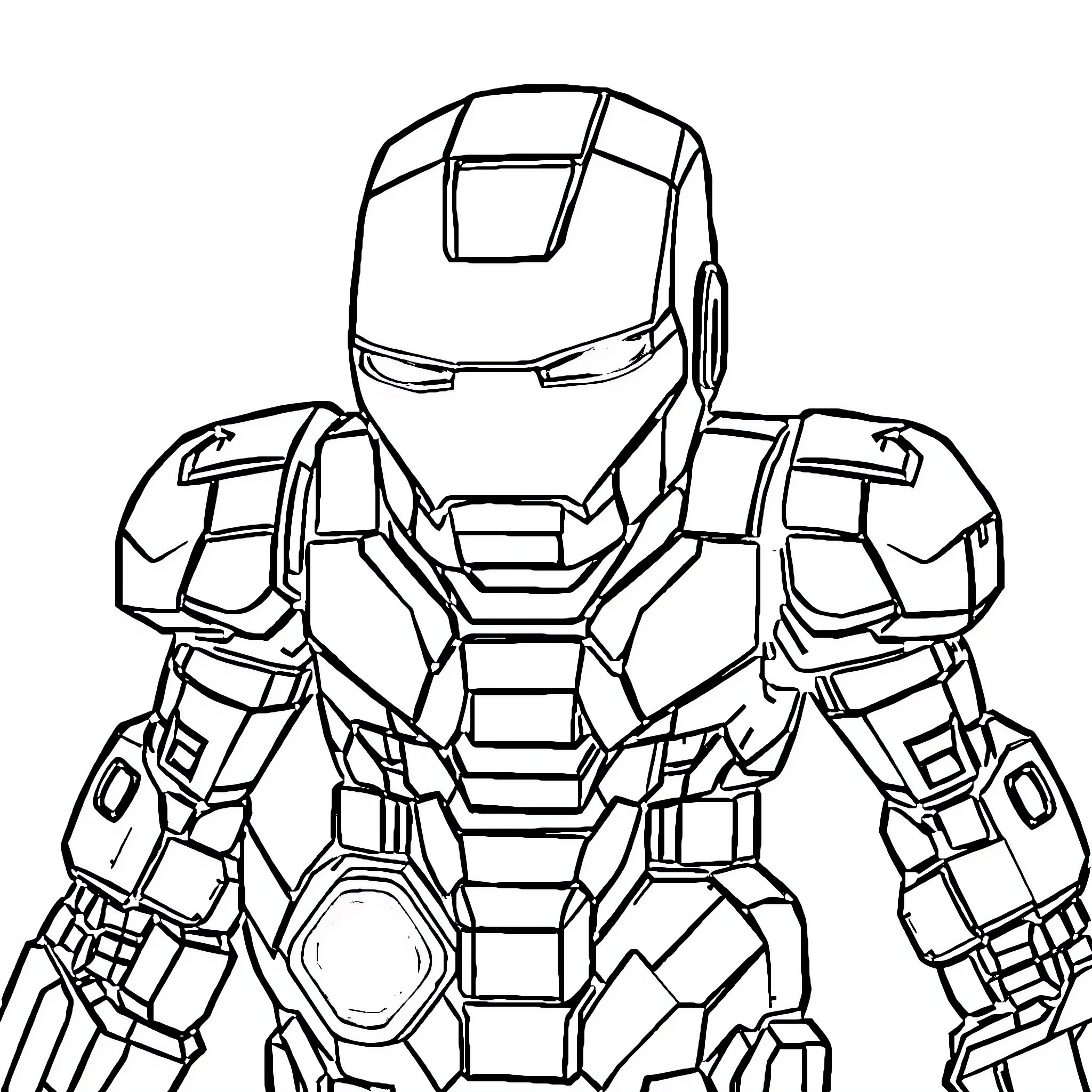 Ironman in battle-ready stance Coloring Page (free black-and-white line drawing printable PDF for all, from beginners to advanced learners, including children, teens, adults, and seniors)