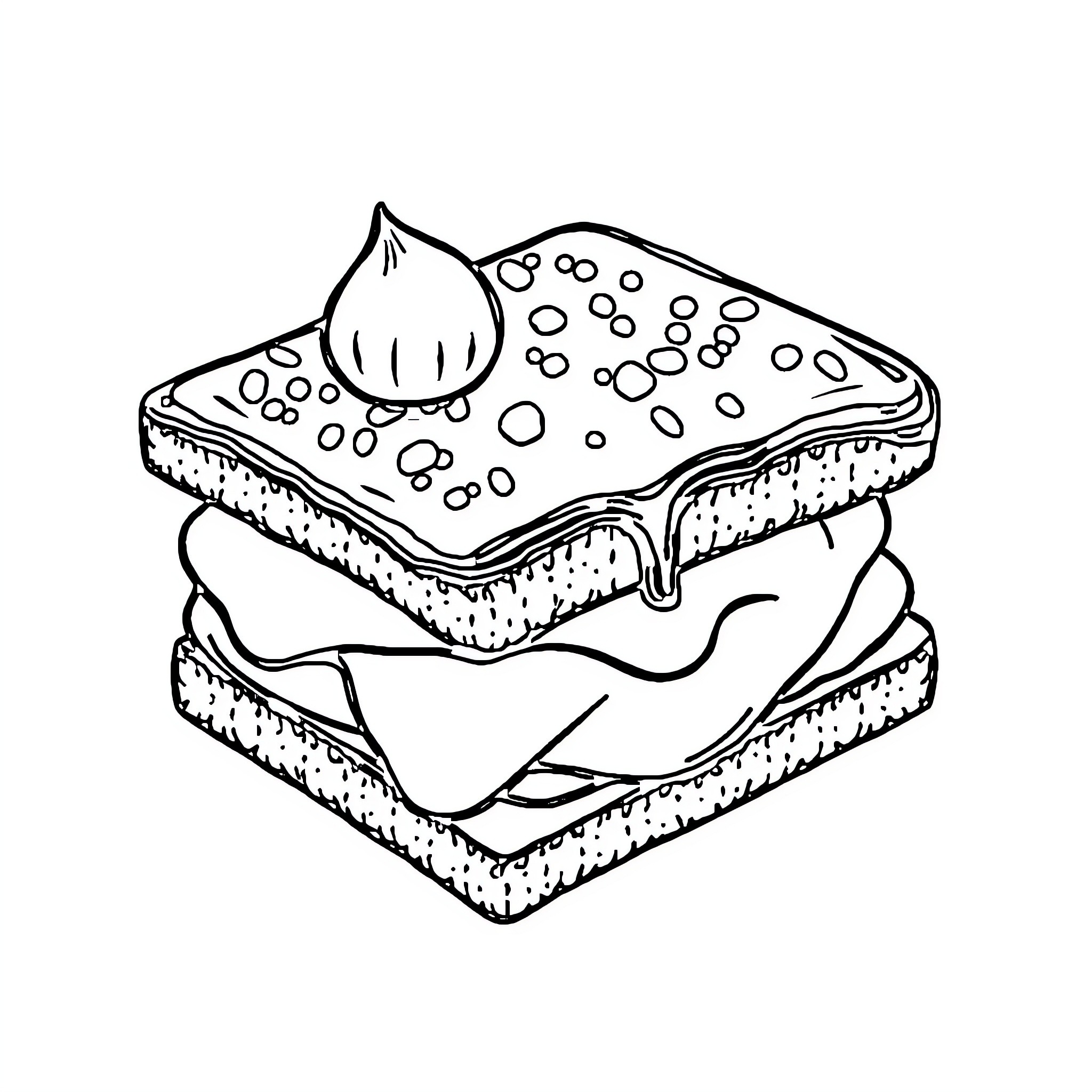 Alfajor sandwich with filling and toppings Coloring Page (free black-and-white line drawing printable PDF for all, from beginners to advanced learners, including children, teens, adults, and seniors)