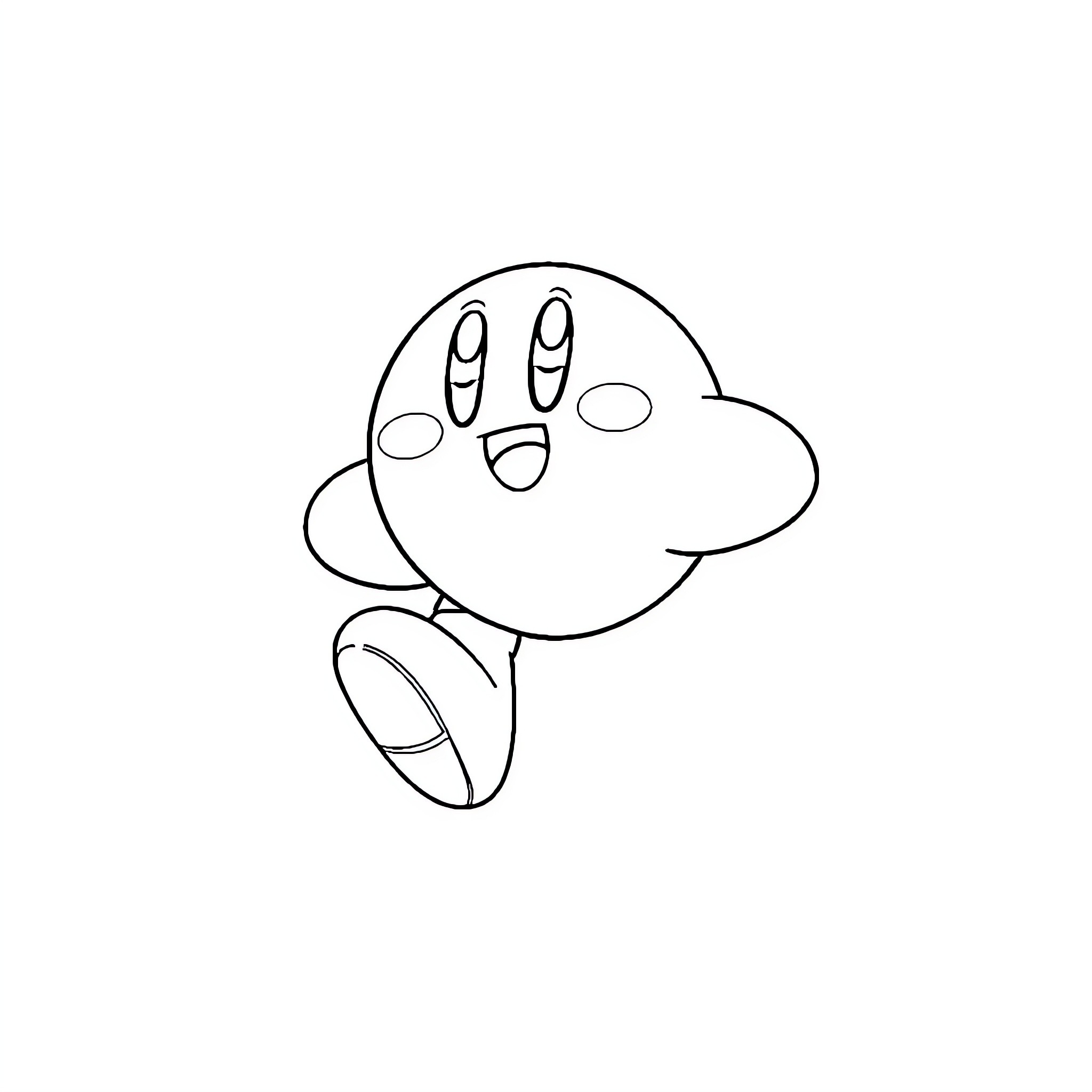 Kirby floating and smiling happily Coloring Page (free black-and-white line drawing printable PDF for all, from beginners to advanced learners, including children, teens, adults, and seniors)