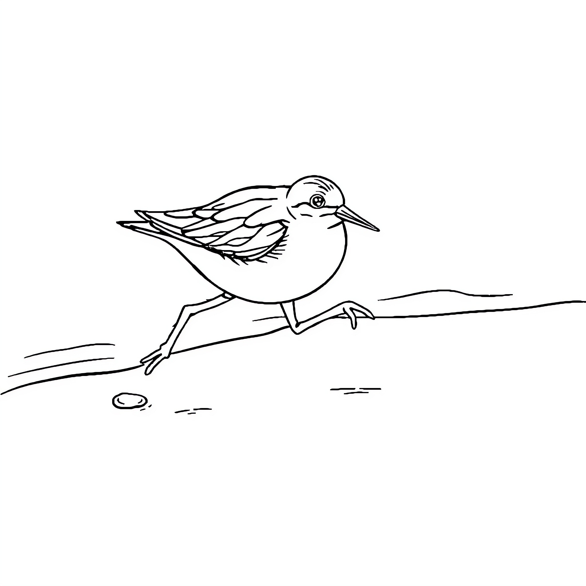 Sandpiper walking along the shore Coloring Page (free black-and-white line drawing printable PDF for all, from beginners to advanced learners, including children, teens, adults, and seniors)