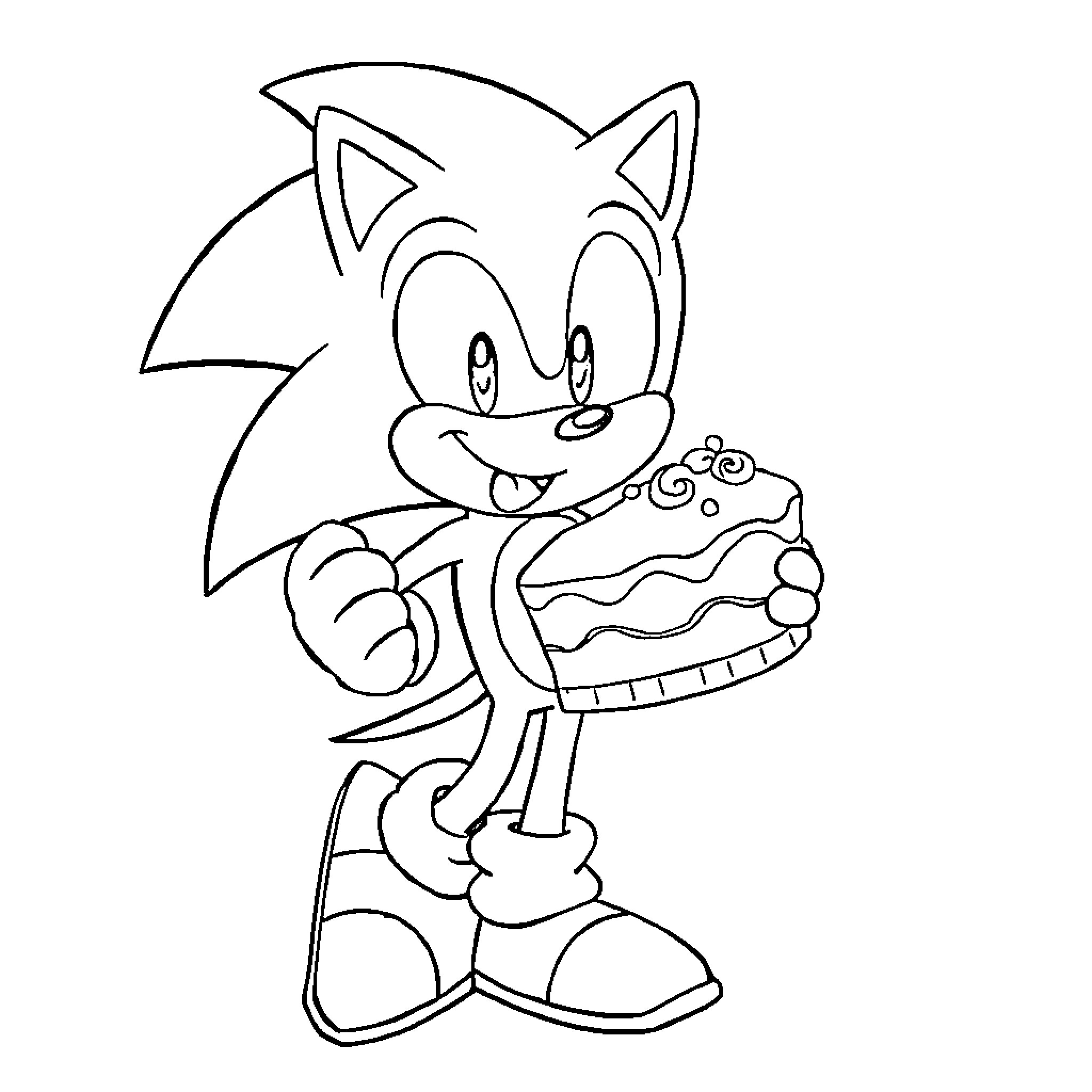 Sonic enjoying a tasty treat Coloring Page (free black-and-white line drawing printable PDF for all, from beginners to advanced learners, including children, teens, adults, and seniors)