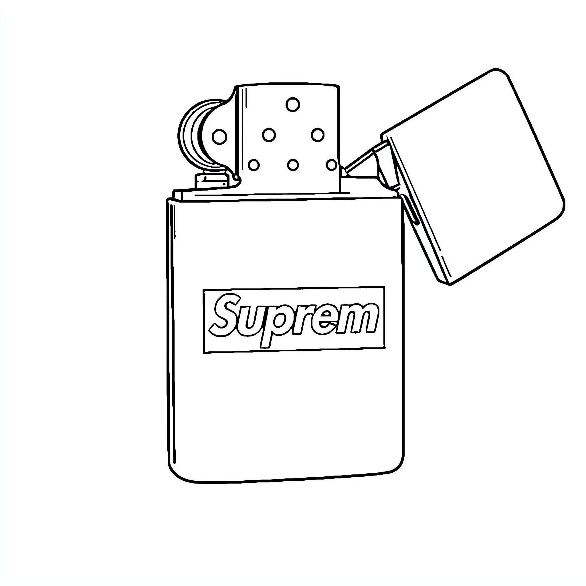 Lighter with Supreme logo Coloring Page (free black-and-white line drawing printable PDF for all, from beginners to advanced learners, including children, teens, adults, and seniors)