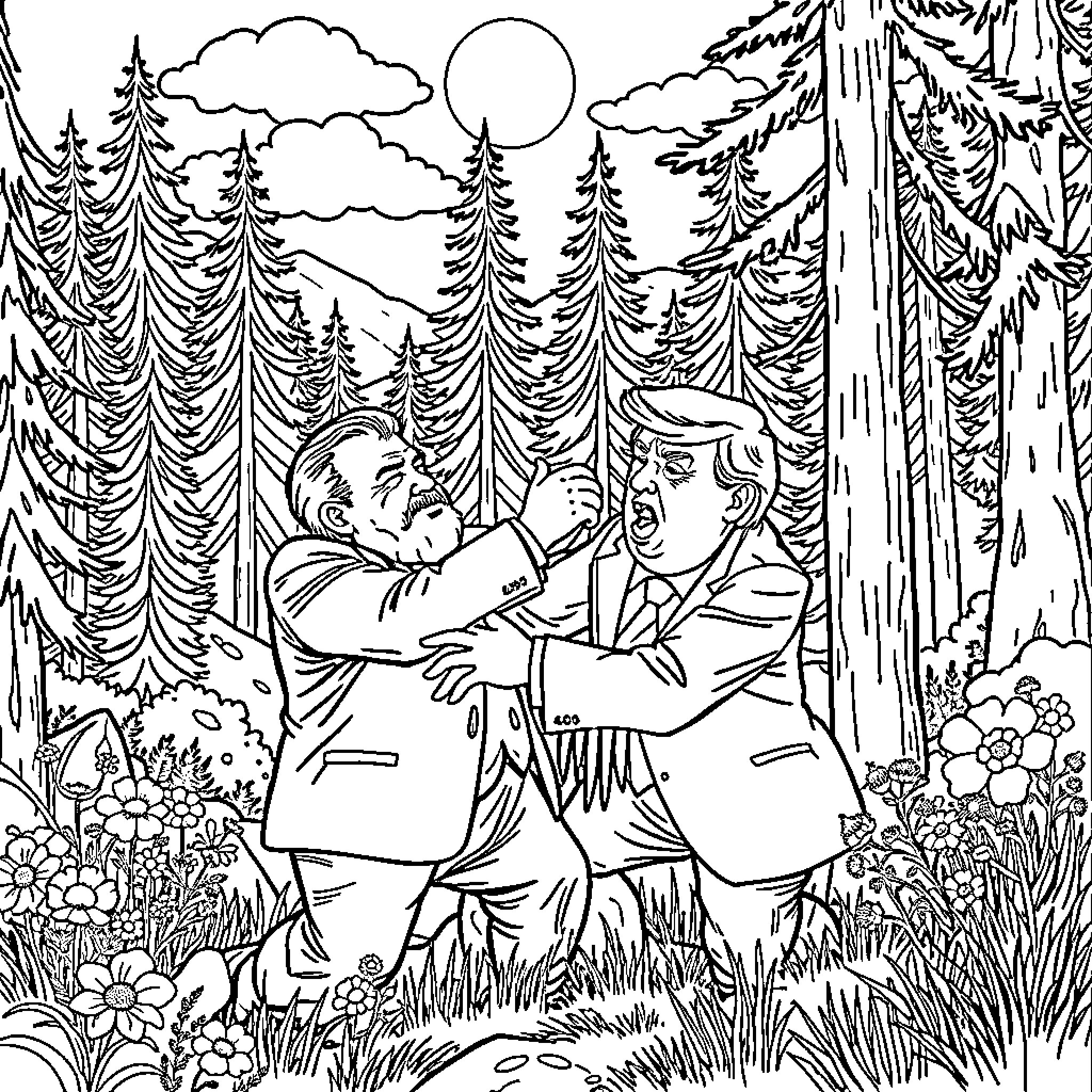 Teddy Roosevelt's Outdoor Adventure with a Friend Coloring Page (free black-and-white line drawing printable PDF for all, from beginners to advanced learners, including children, teens, adults, and seniors)