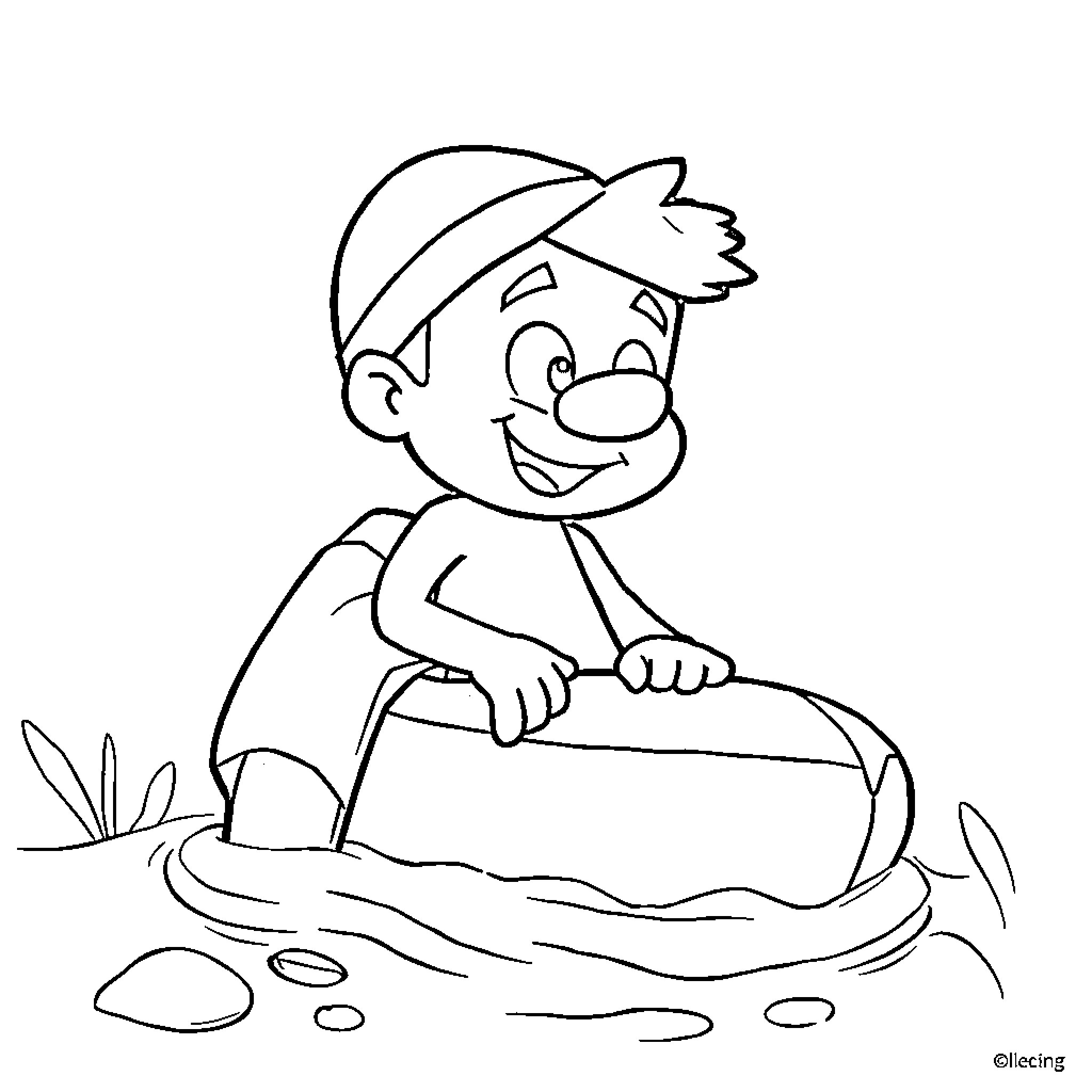Bluey having fun in the river Coloring Page (free black-and-white line drawing printable PDF for all, from beginners to advanced learners, including children, teens, adults, and seniors)