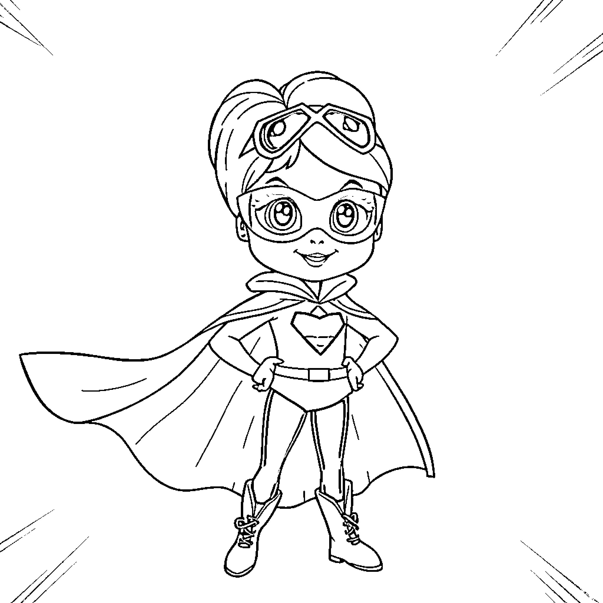 Barbie superhero character in action pose Coloring Page (free black-and-white line drawing printable PDF for all, from beginners to advanced learners, including children, teens, adults, and seniors)