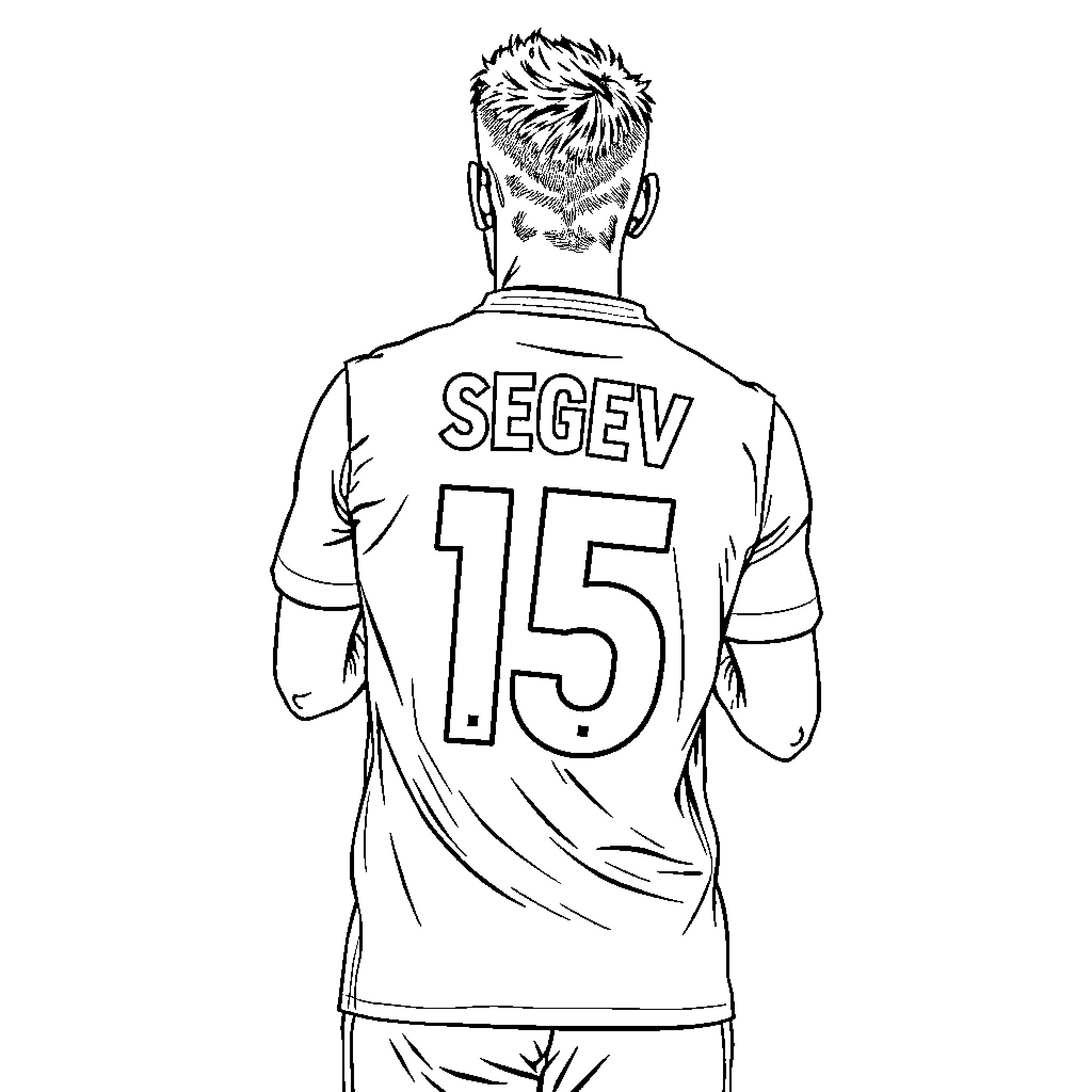 Footballer in uniform with name on back Coloring Page (free black-and-white line drawing printable PDF for all, from beginners to advanced learners, including children, teens, adults, and seniors)