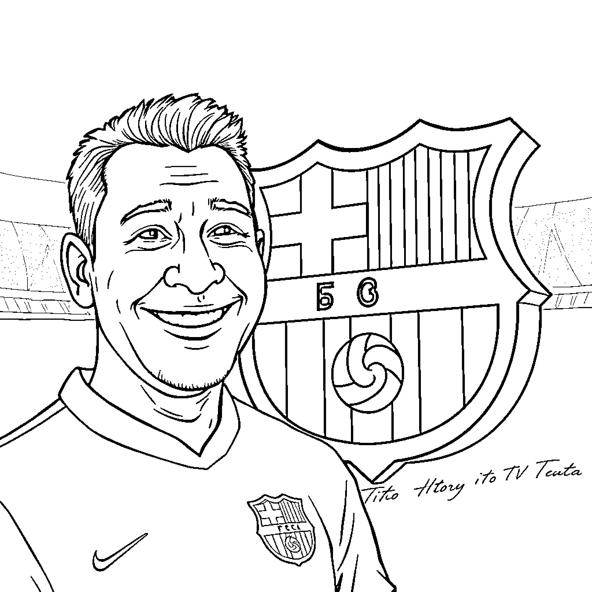 Tito tv3 Man in Football Uniform Smiling at Camera Coloring Page (free black-and-white line drawing printable PDF for all, from beginners to advanced learners, including children, teens, adults, and seniors)