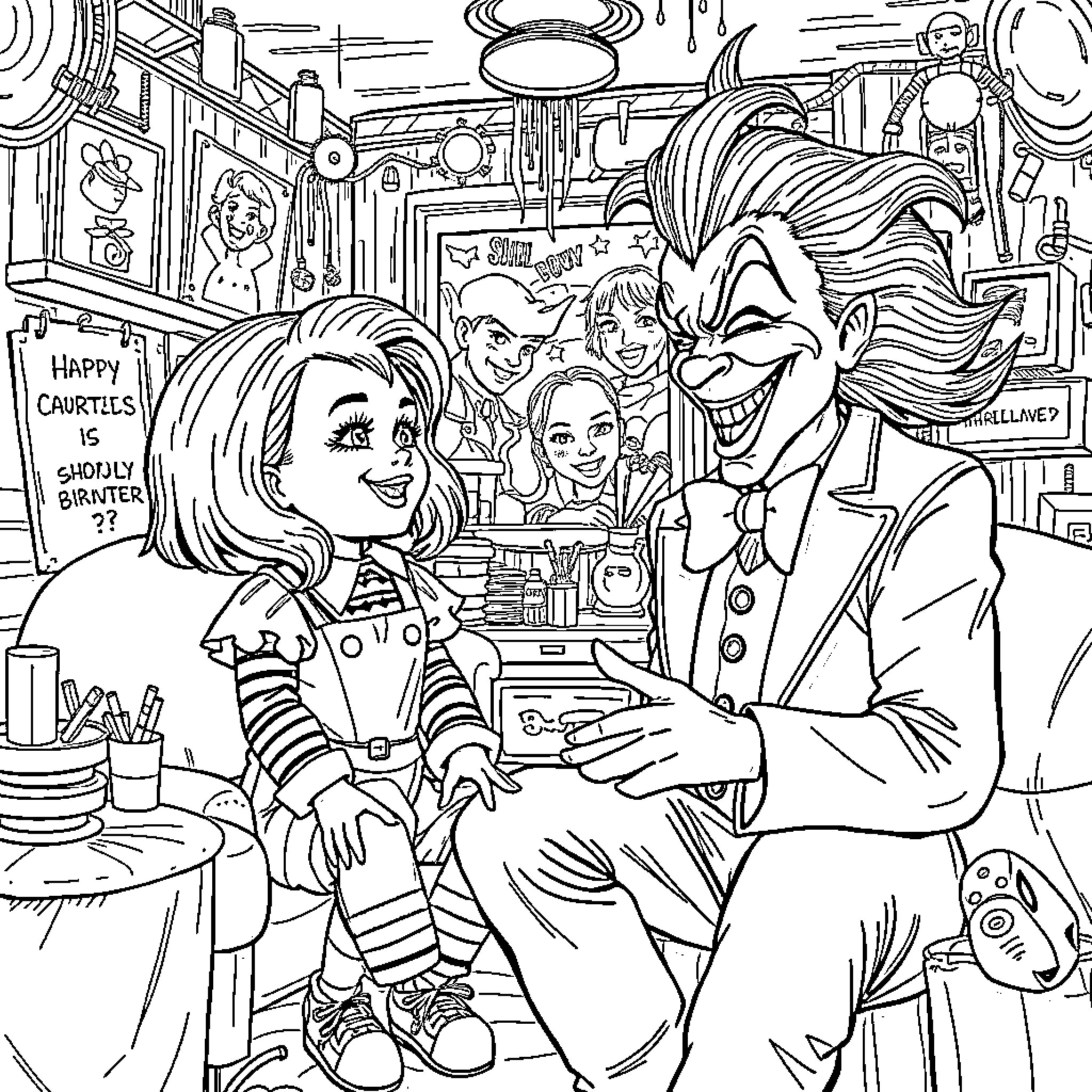 Tiffany's Carnival Celebration with Friends Coloring Page (free black-and-white line drawing printable PDF for all, from beginners to advanced learners, including children, teens, adults, and seniors)