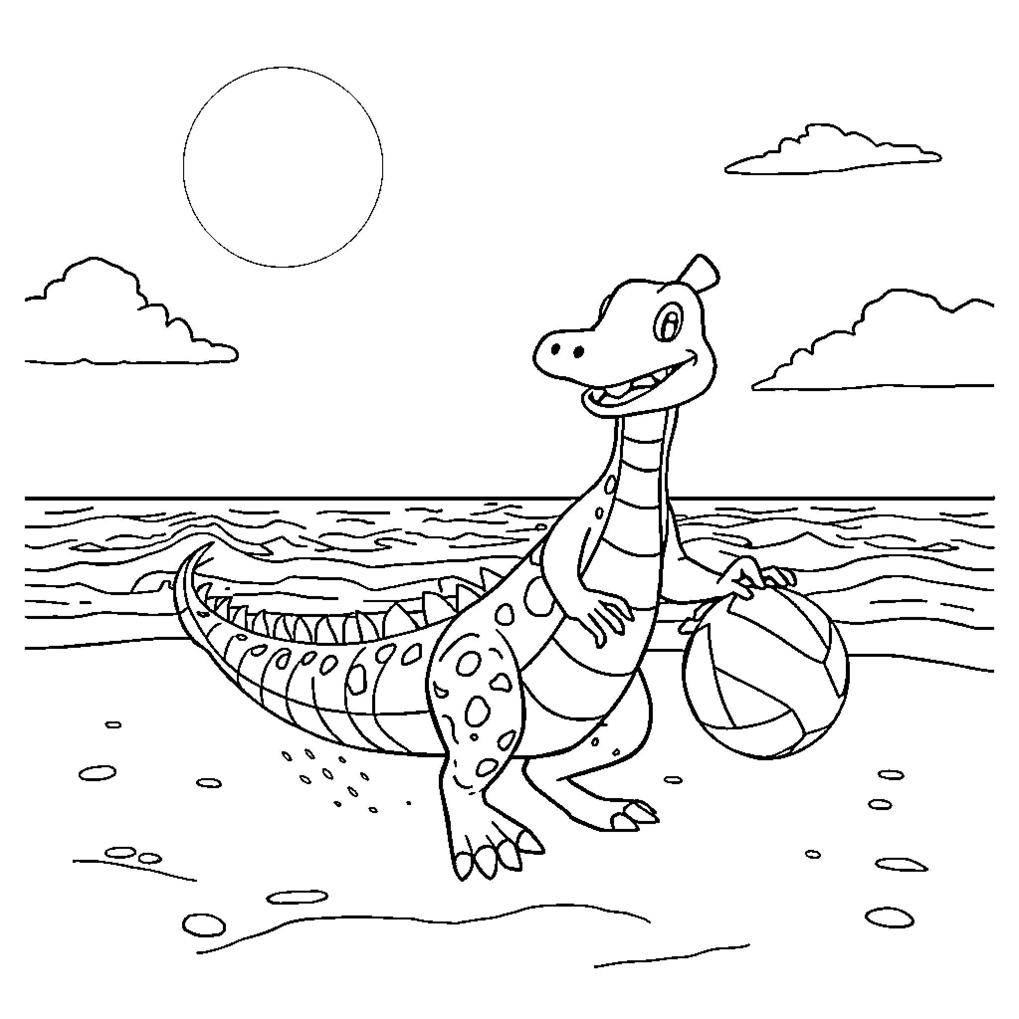 Chimuelo playing happily in the ocean Coloring Page (free black-and-white line drawing printable PDF for all, from beginners to advanced learners, including children, teens, adults, and seniors)