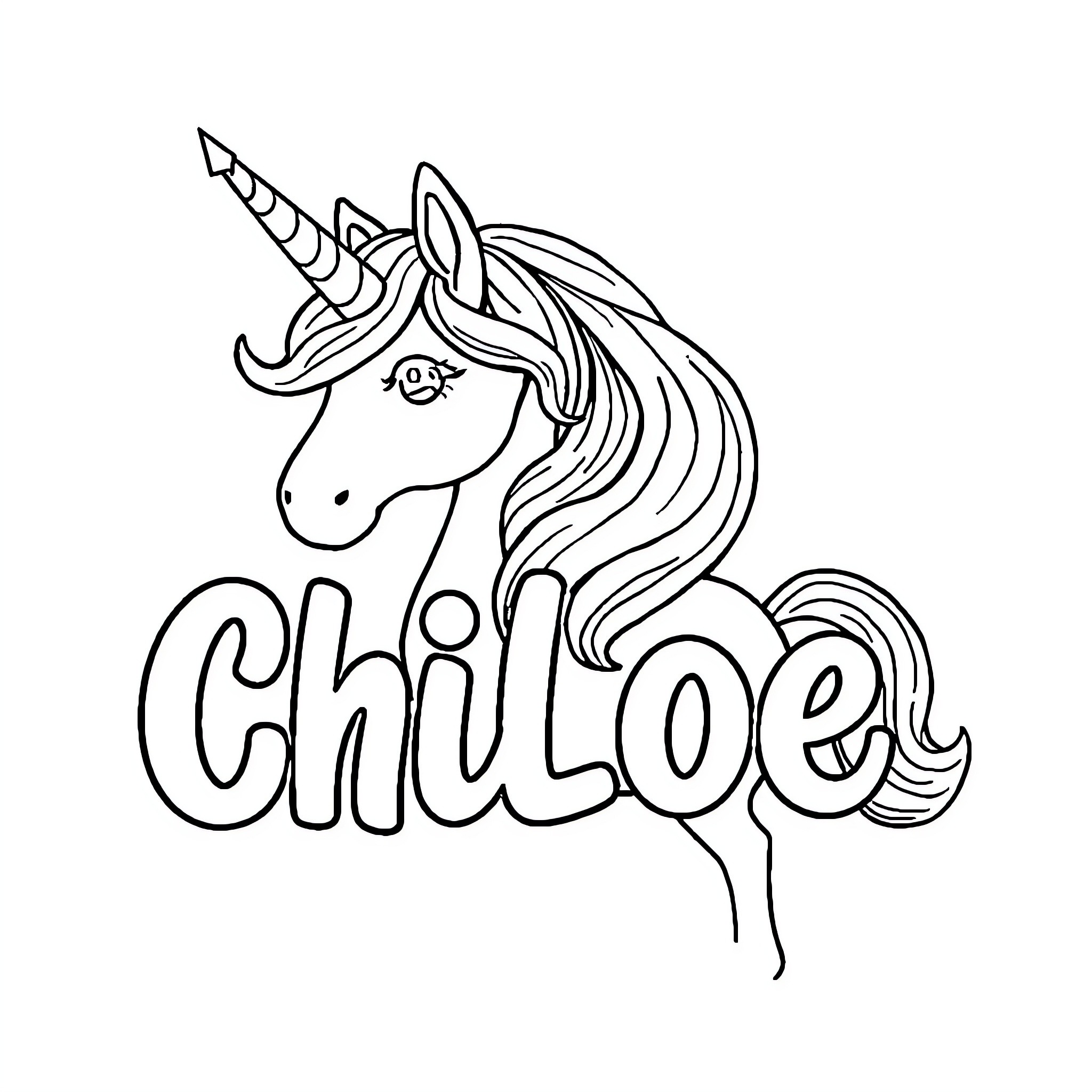 Unicorn with Playful Name Coloring Page (free black-and-white line drawing printable PDF for all, from beginners to advanced learners, including children, teens, adults, and seniors)